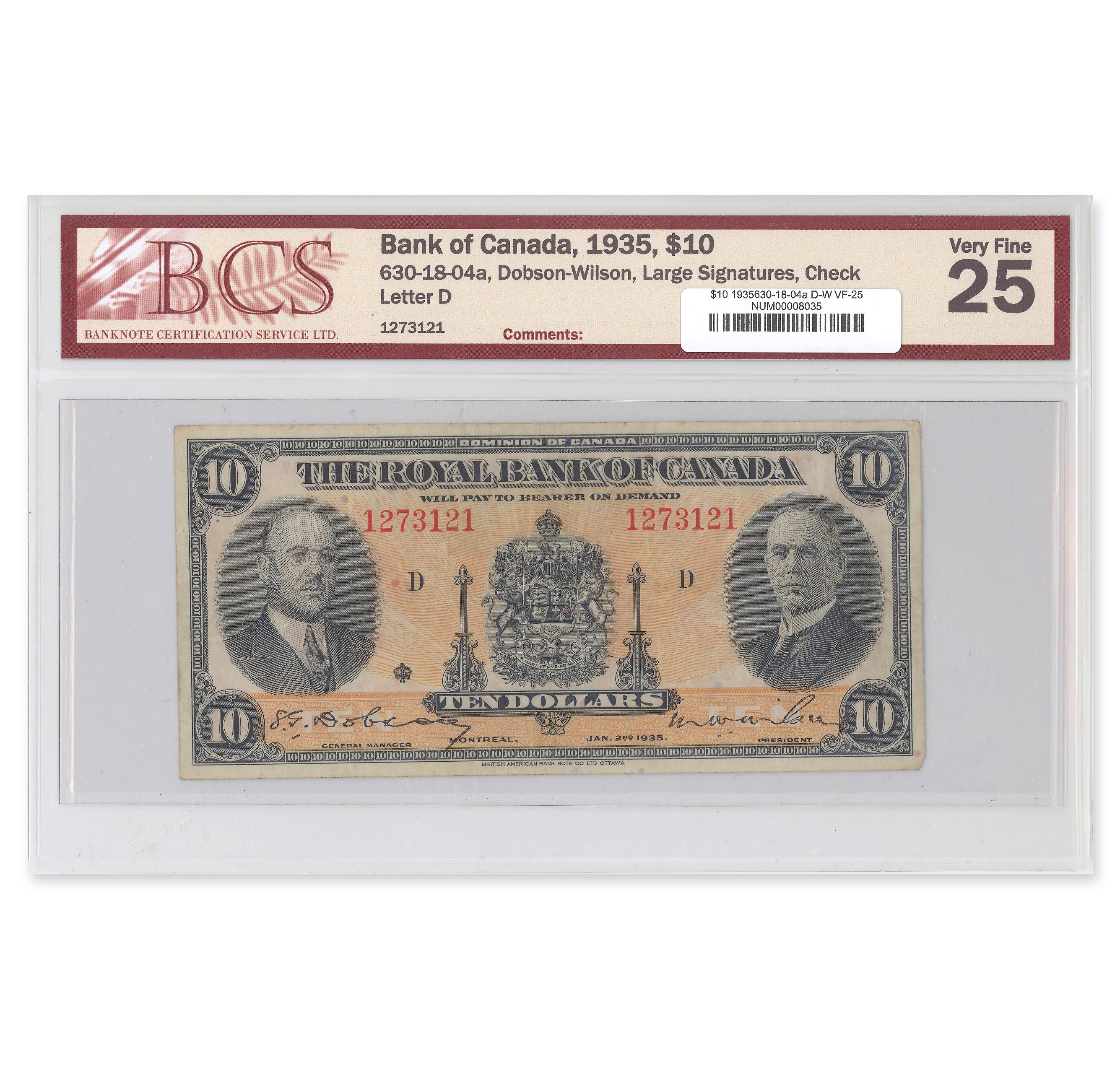 $10 1935 630-18-04a Royal Bank of Canada Dobson-Wilson BCS VF-25