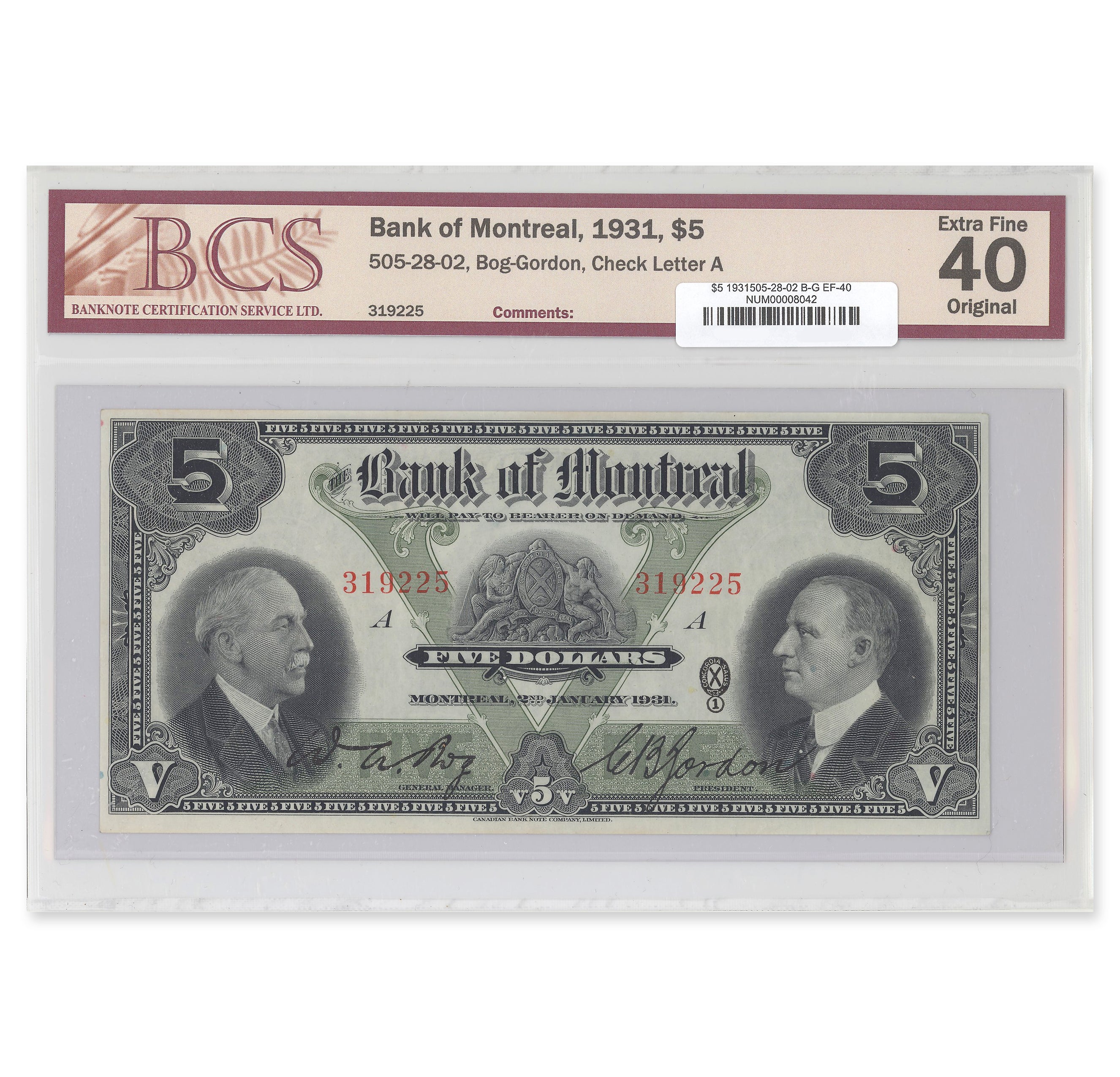 $5 1931 505-28-02 The Bank of Montreal Bog-Gordon BCS EF-40