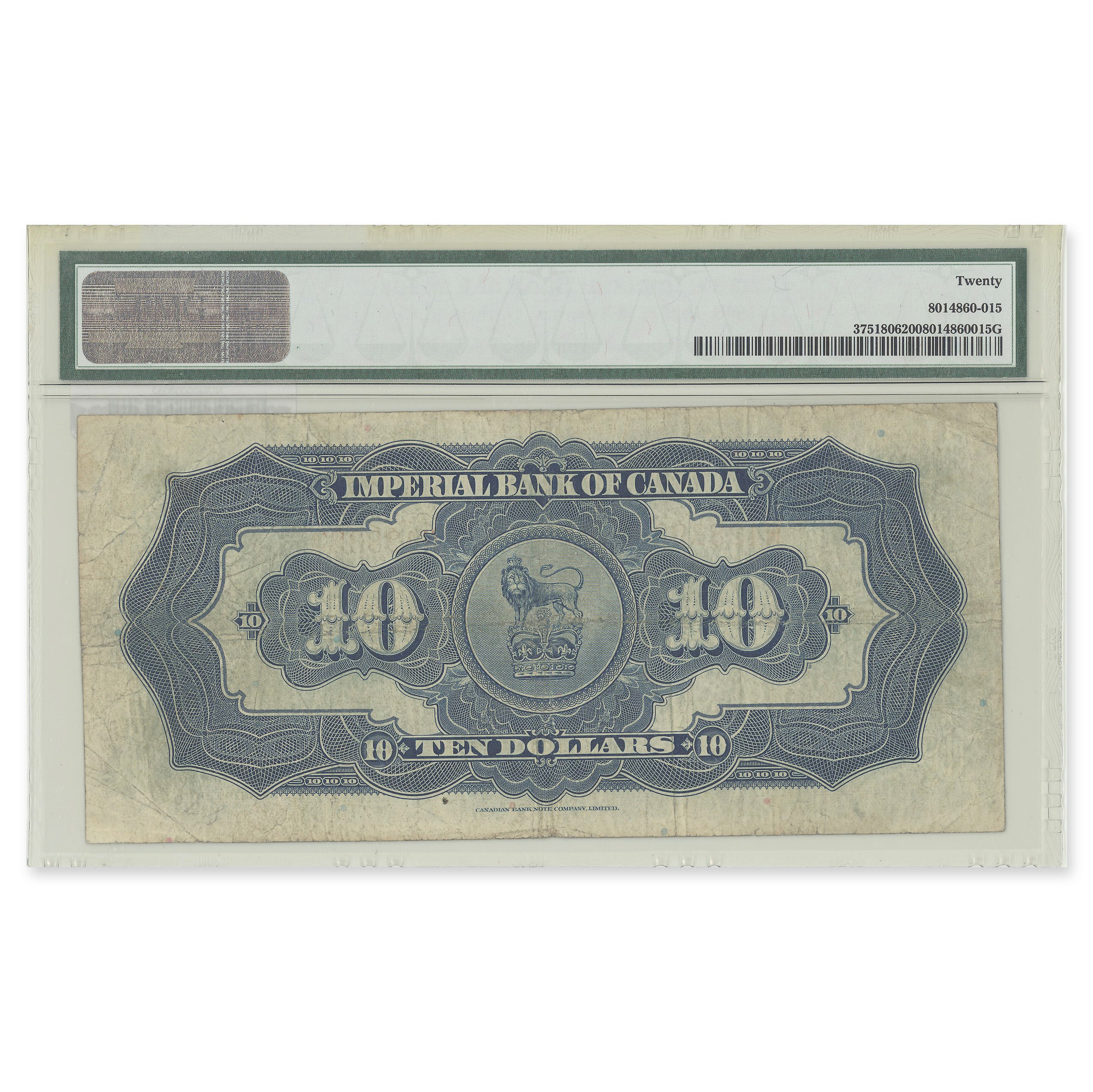 $10 1923 375-18-06 Imperial Bank of Canada Howland-Phipps Prefix N PMG VF-20