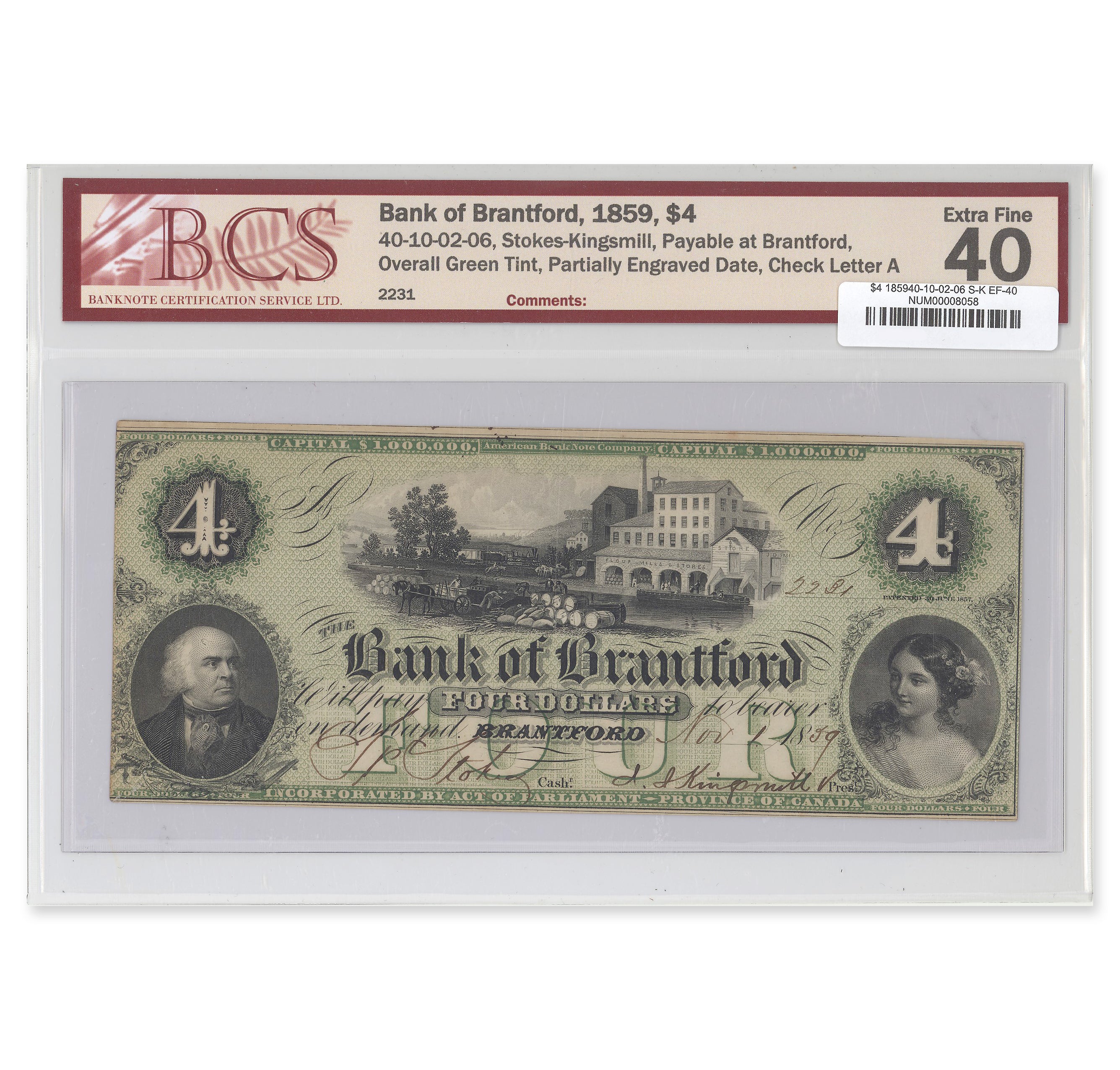 $4 1859 40-10-02-06 Bank of Brantford Stokes-Kingsmill BCS EF-40
