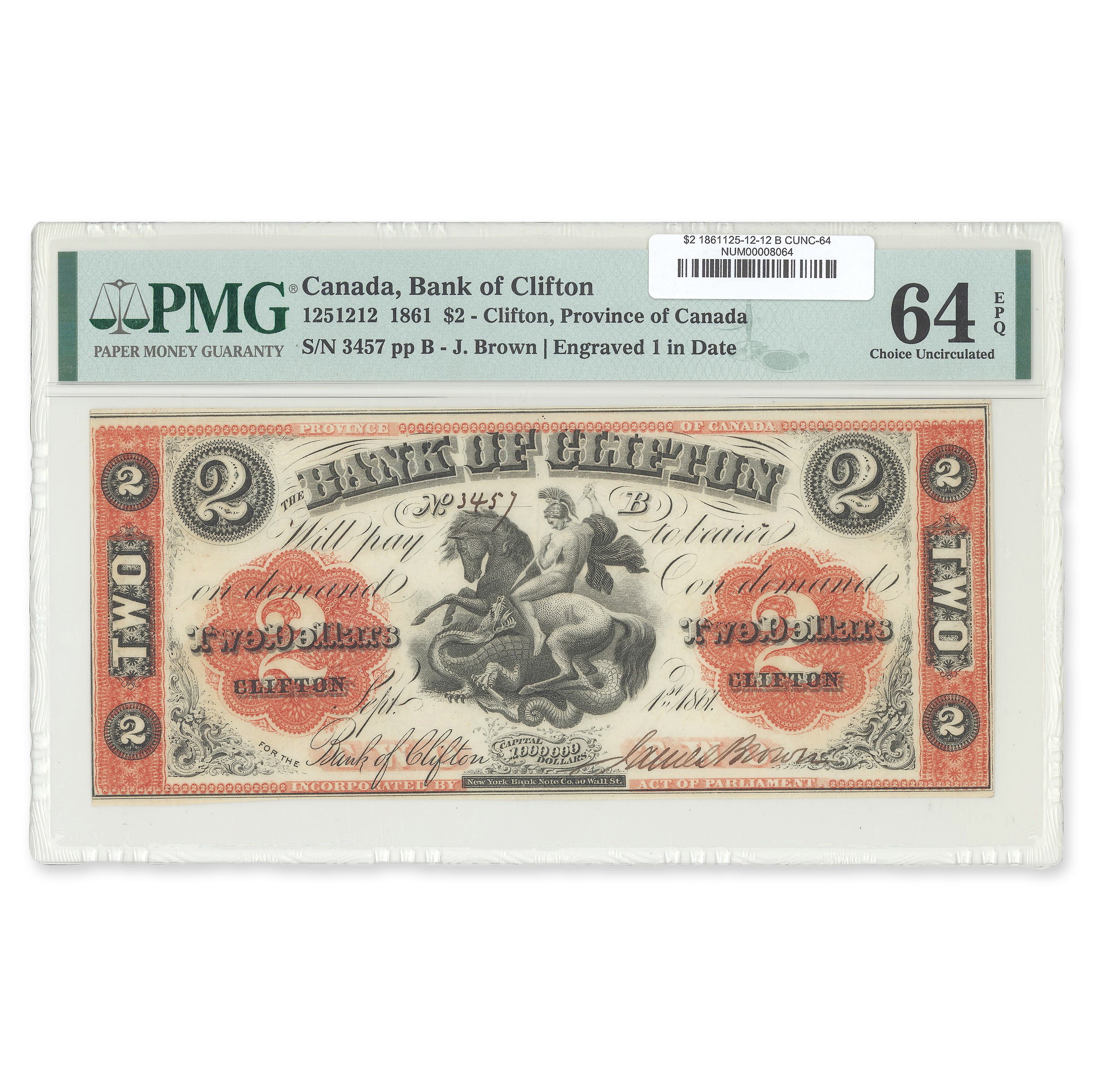 $2 1861 125-12-12 Bank of Clifton PMG CUNC-64