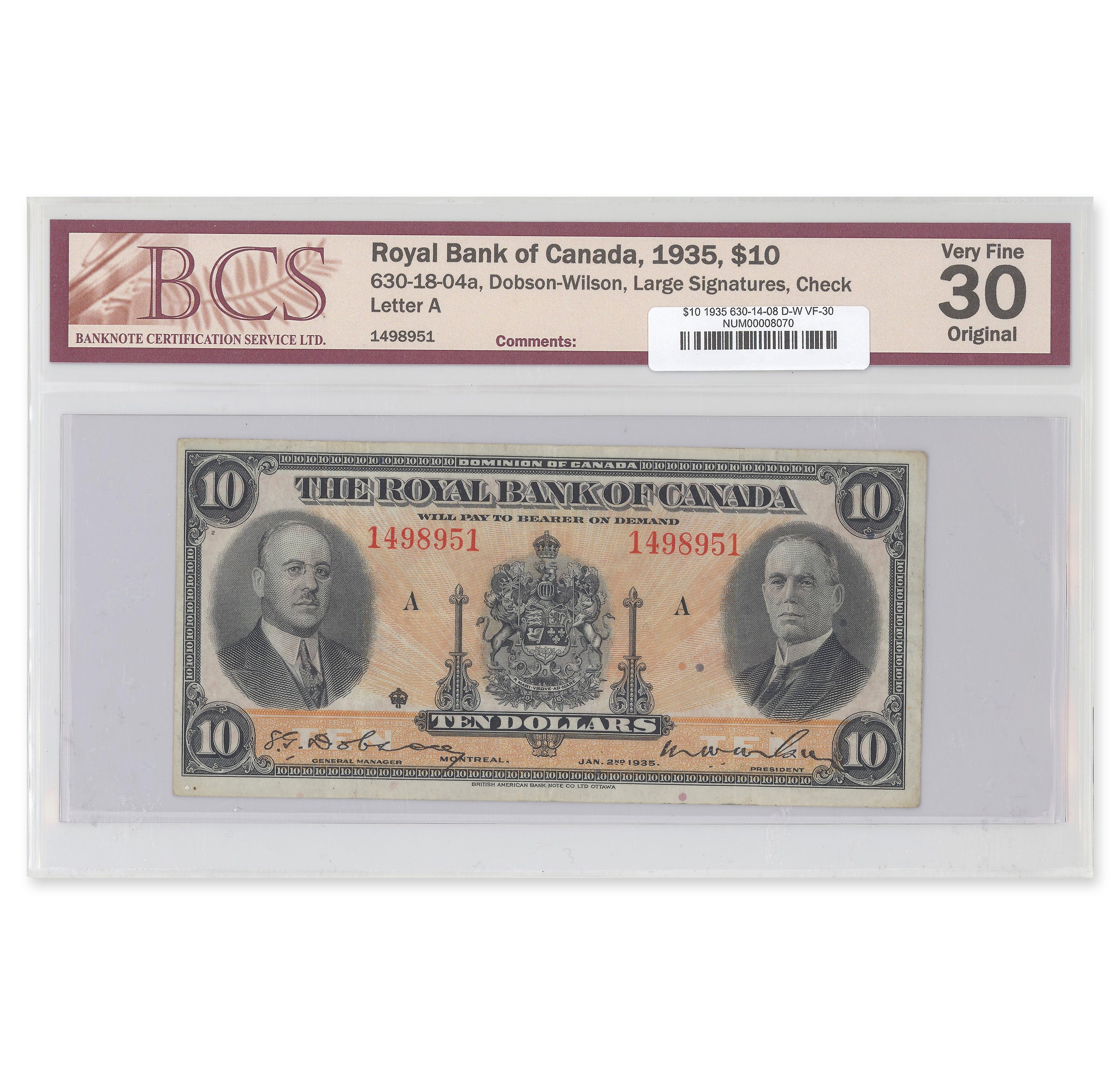 $10 1935 630-18-04a Royal Bank of Canada Dobson-Wilson BCS VF-30