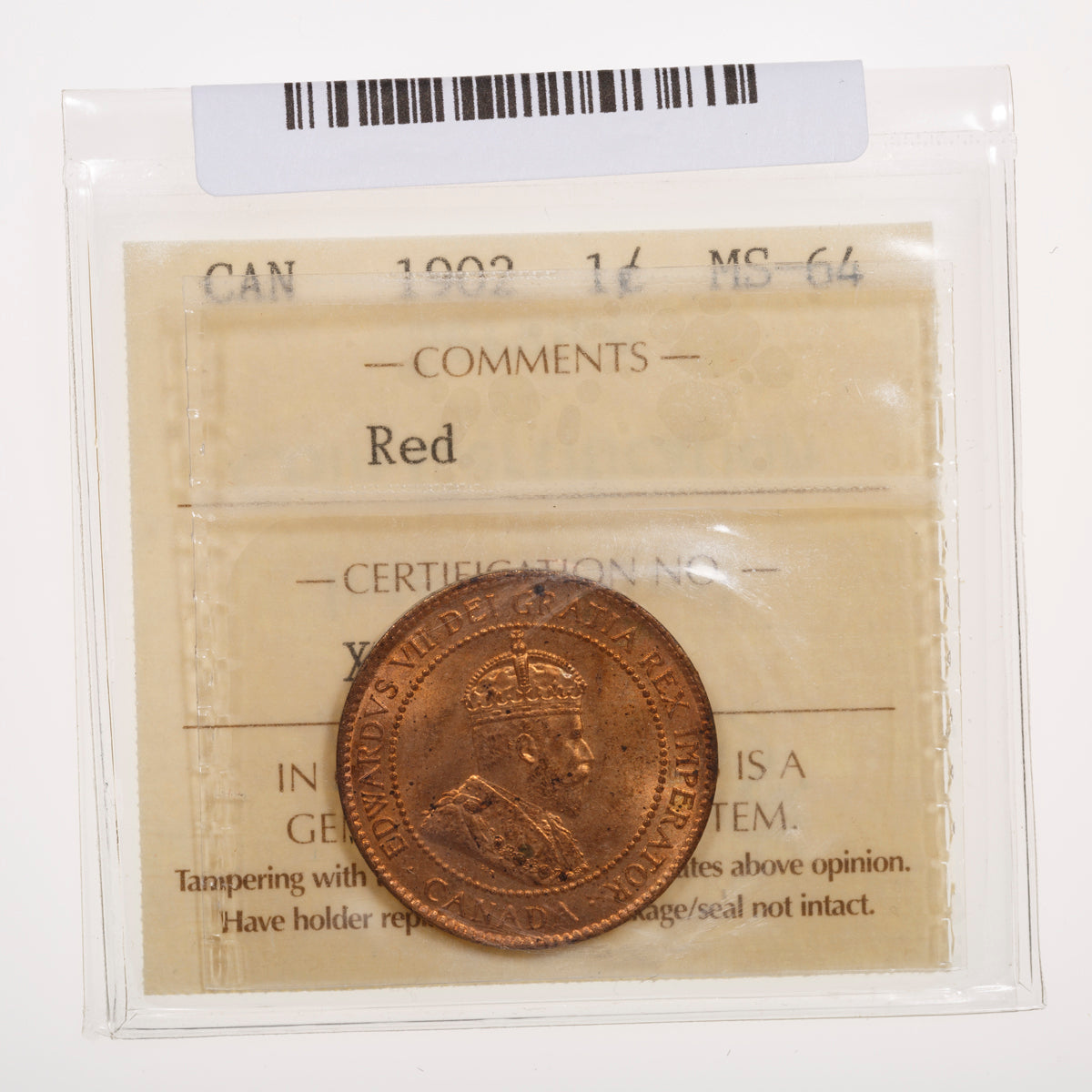 1 Cent 1902 Red ICCS MS-64