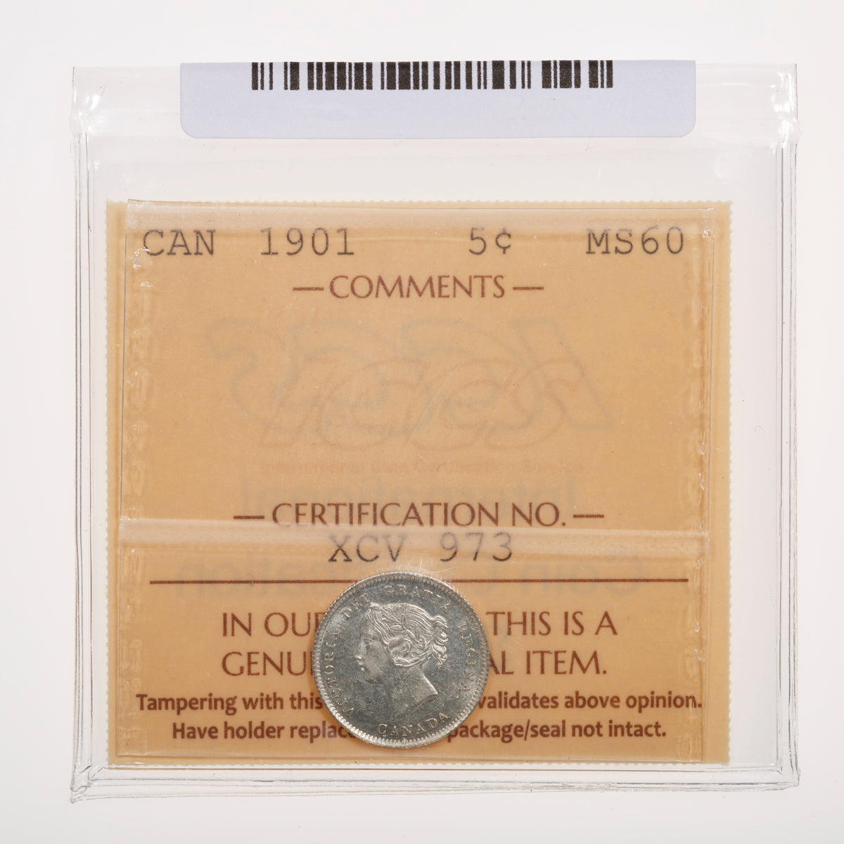 5 Cent 1901 ICCS MS-60