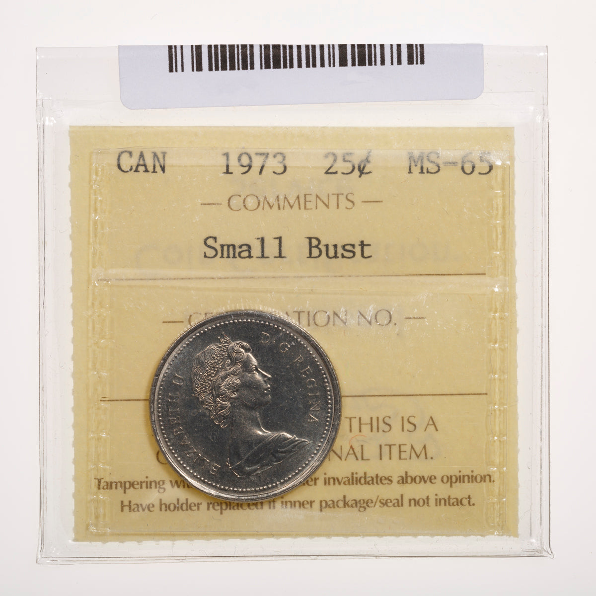 25 Cent 1973 Small Bust ICCS MS-65