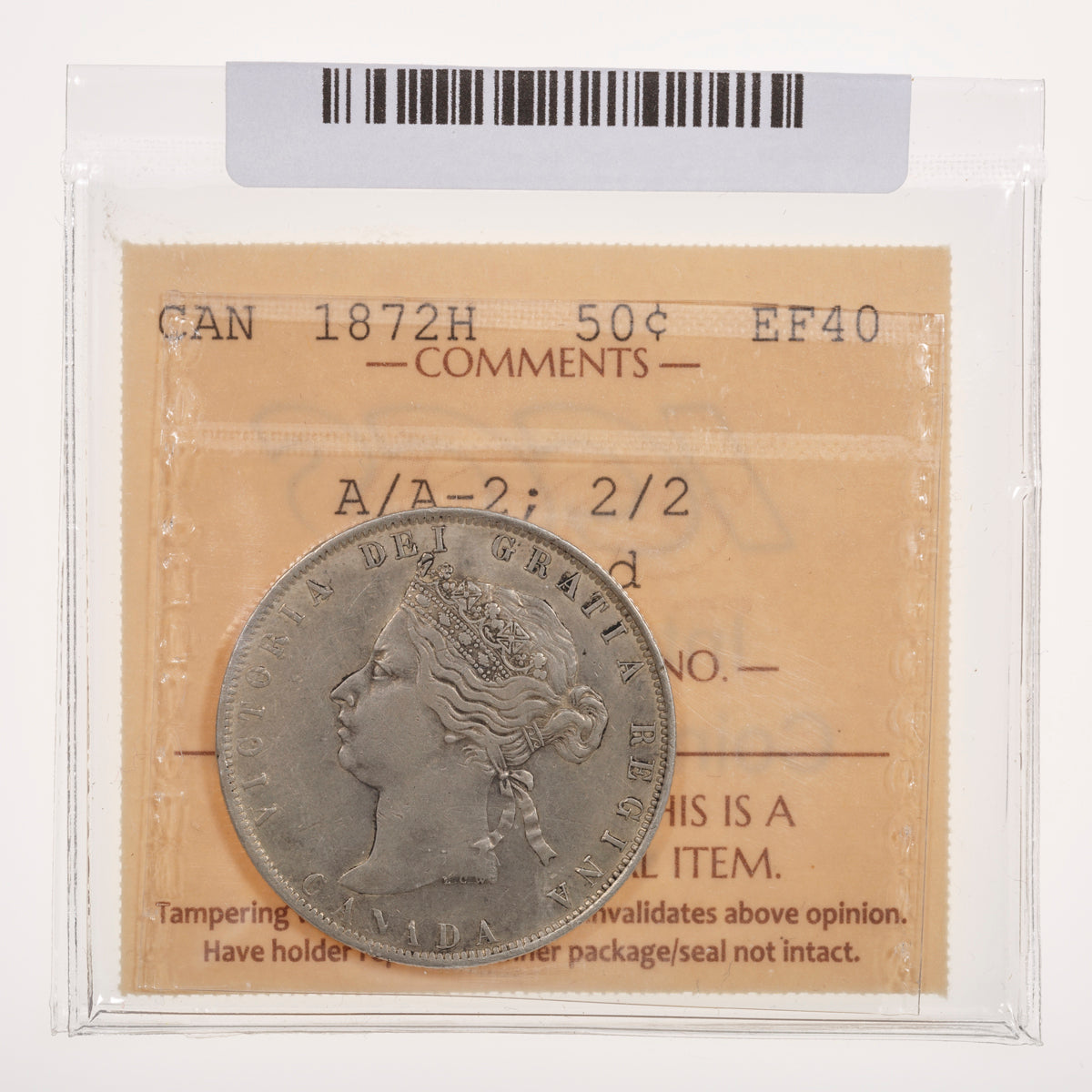 50 Cent 1872H A/A-2 2/2 ICCS EF-40