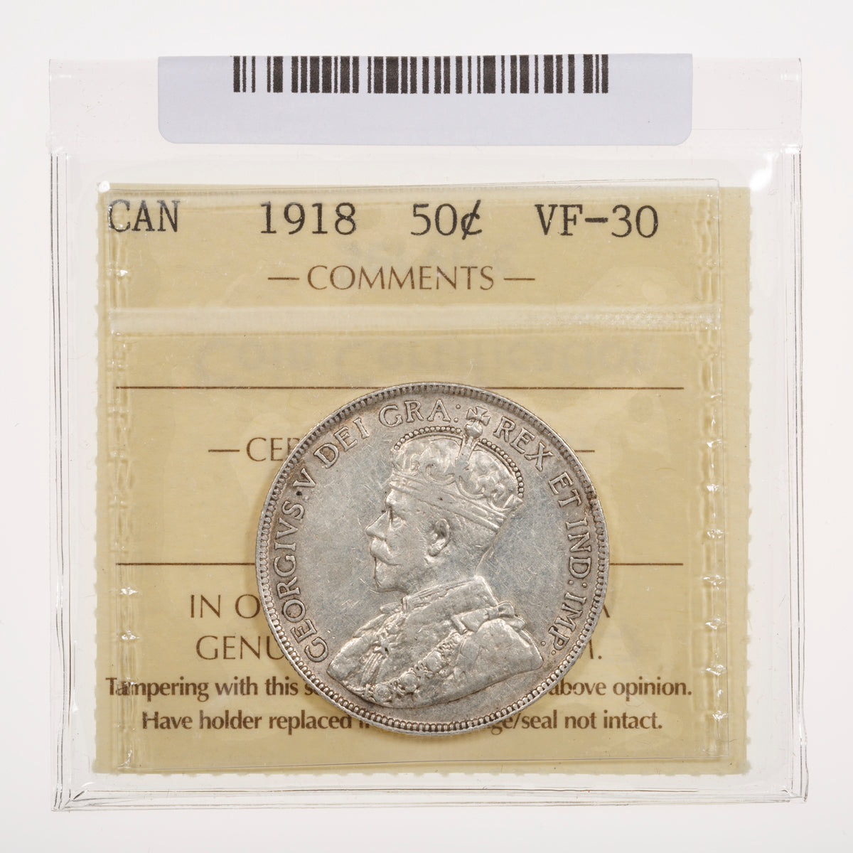 50 Cent 1918 ICCS VF-30