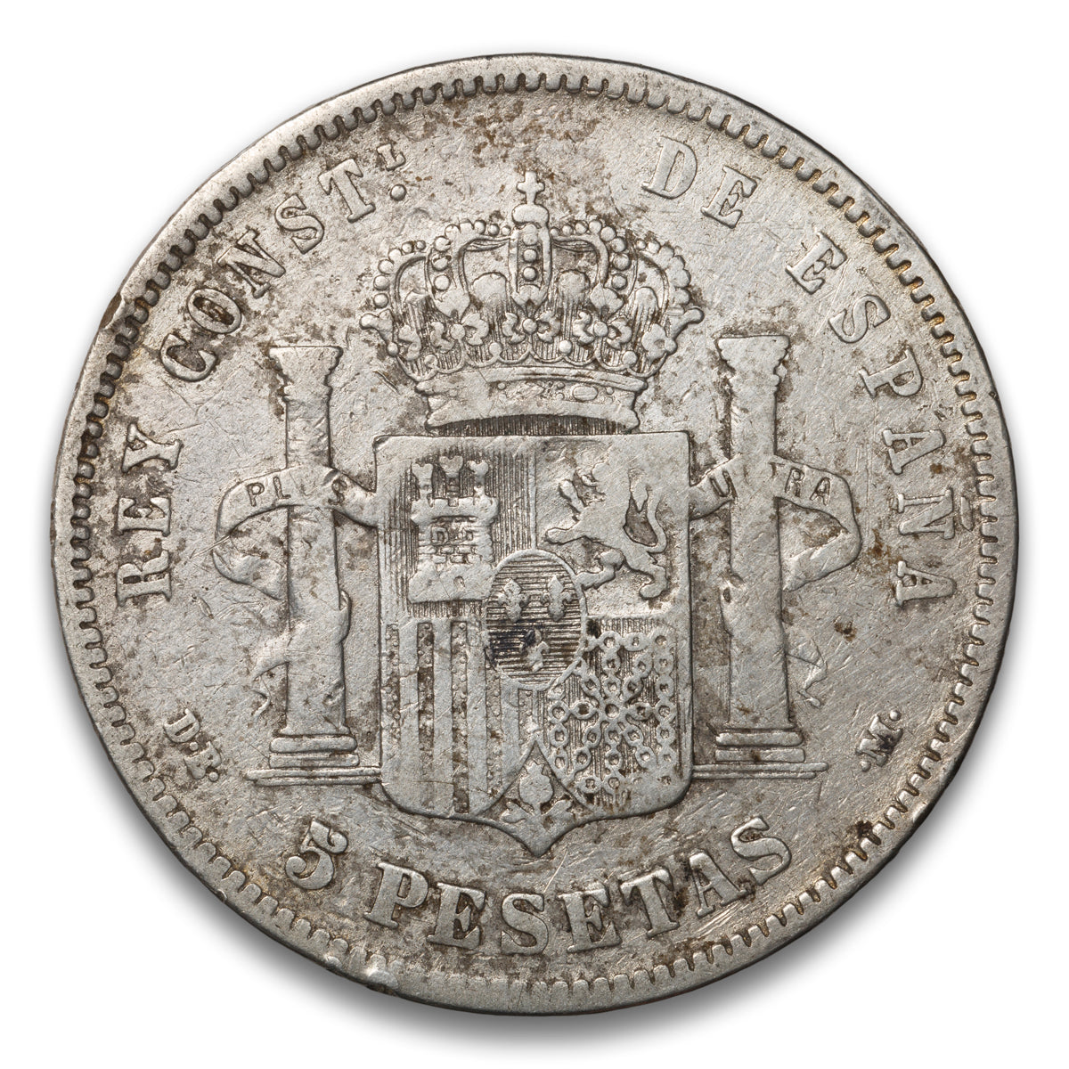 Spain Silver 5 Pesetas 1877