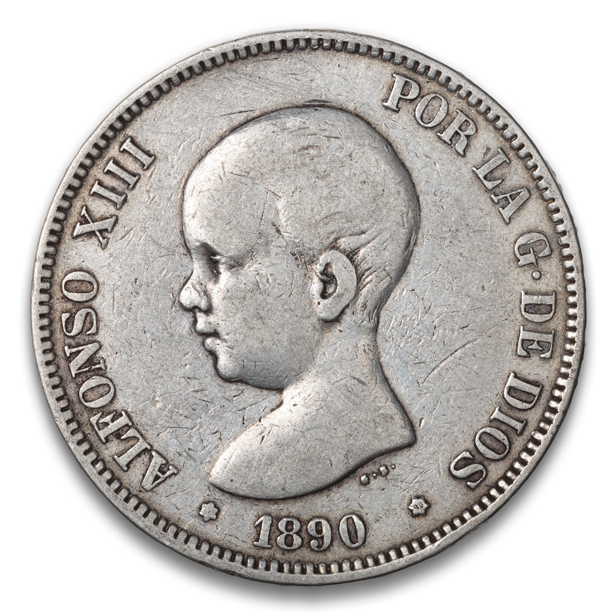 Spain Silver 5 Pesetas 1890 PG M
