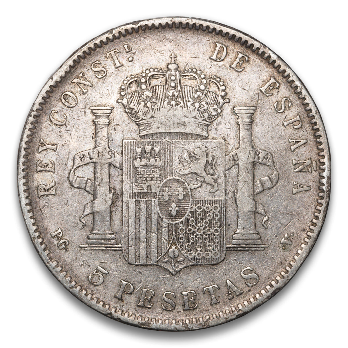 Spain Silver 5 Pesetas 1896