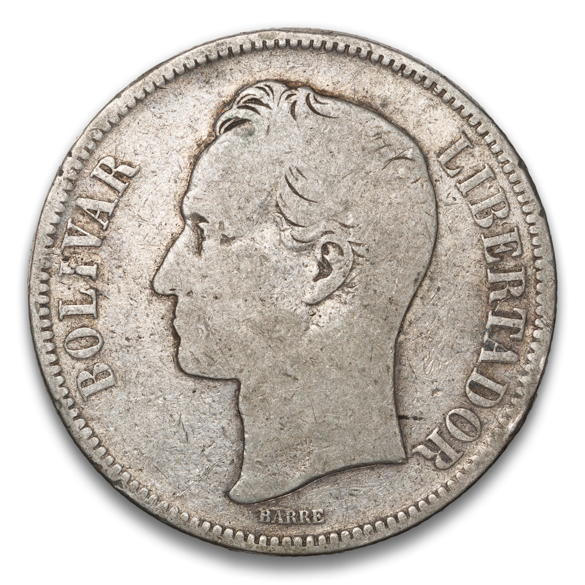 Venezuela Silver 5 Bolivares 1886