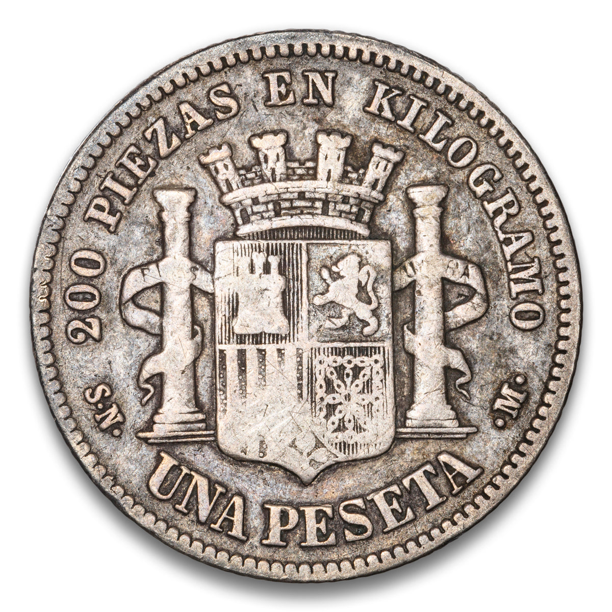 Spain Silver 1 Peseta 1870 SN M