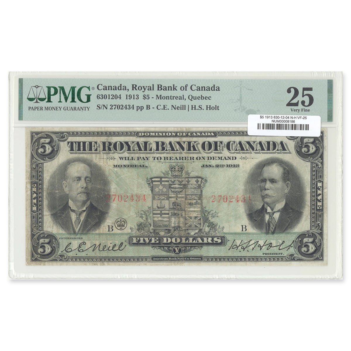$5 1913 630-12-04 Royal Bank of Canada Neill-Holt PMG VF-25