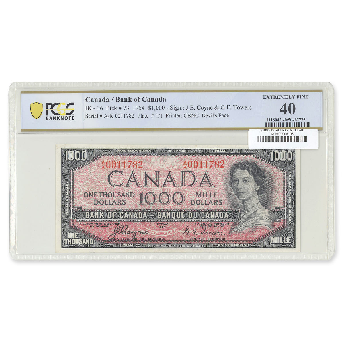 $1000 1954 Devil's Face Series BC-36 Coyne-Towers Prefix A/K PCGS EF-40