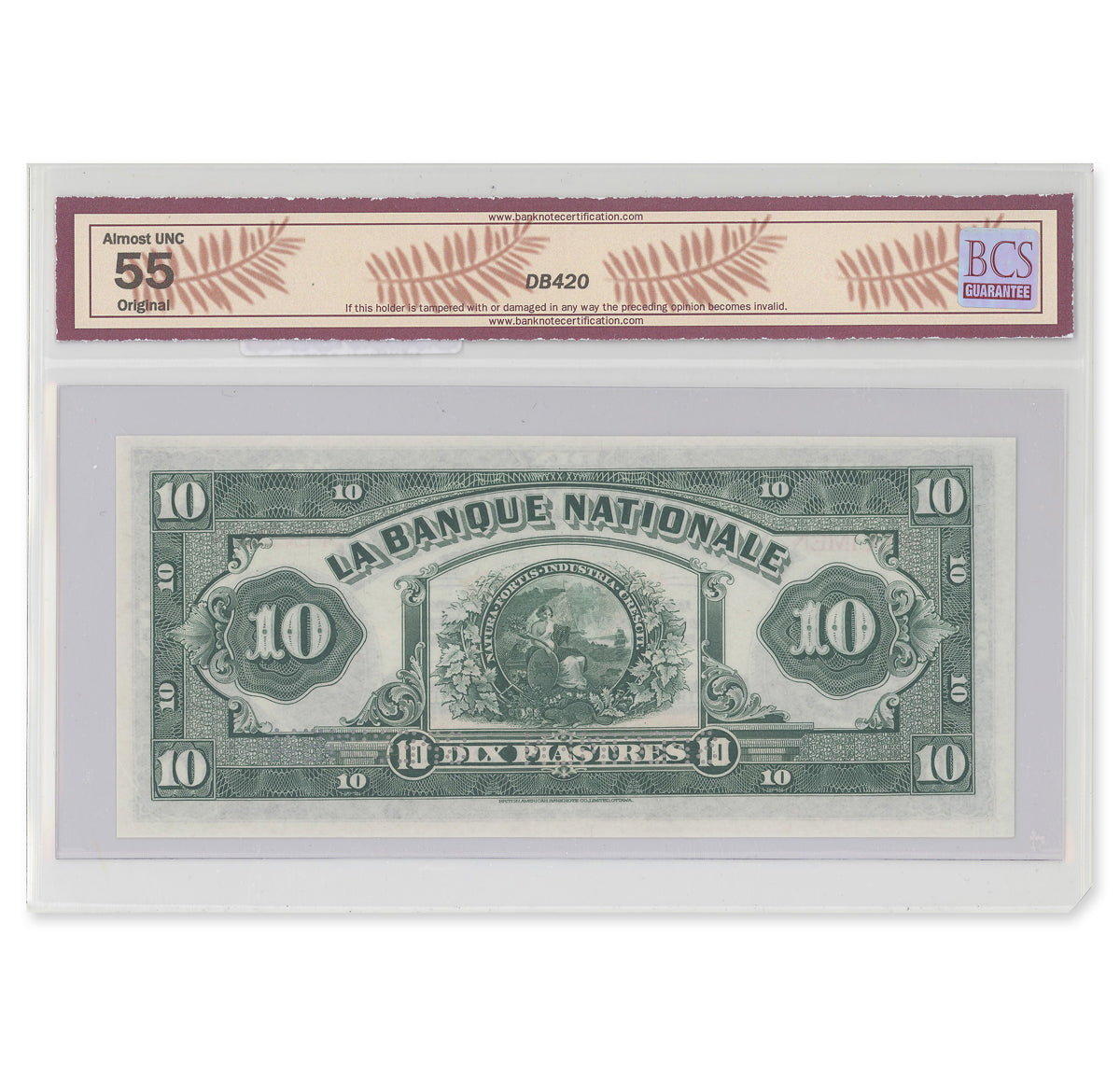 $10 1922 510-22-04S Specimen Le Banque Nationale BCS AU-55 Original