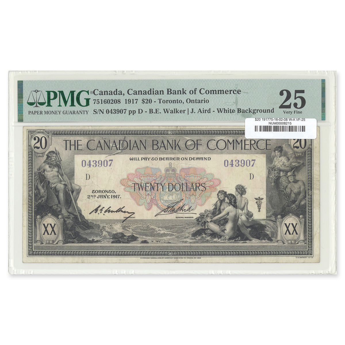 $20 1917 75-16-02-08 Canadian Bank of Commerce Walker-Aird PMG VF-25