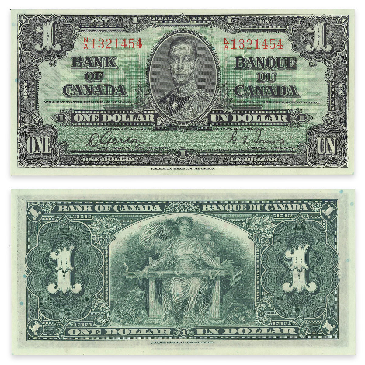 $1 1937 BC-21c Gordon-Towers Prefix N/A UNC-62