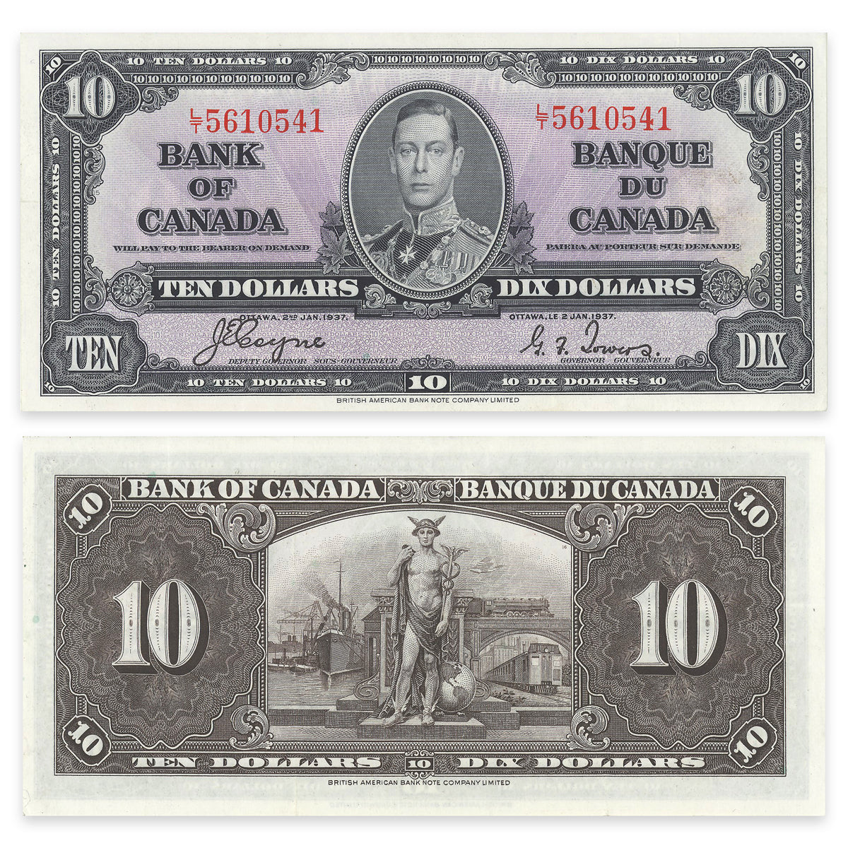 $10 1937 BC-24c Coyne-Towers Prefix L/T EF-40