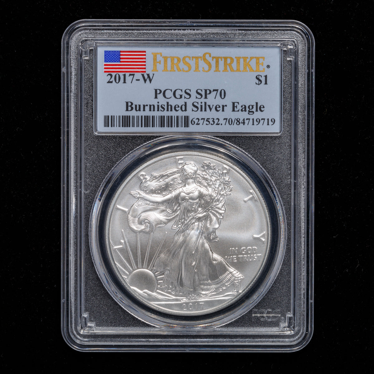 US 1oz .999 Fine Silver $1 Eagle: Burnished 2017 W SP-70
