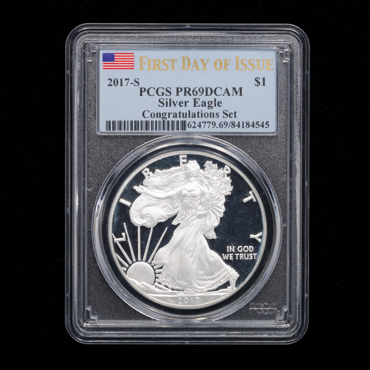 US 1oz .999 Fine Silver $1 Eagle: 2017 S MS-69 DCAM