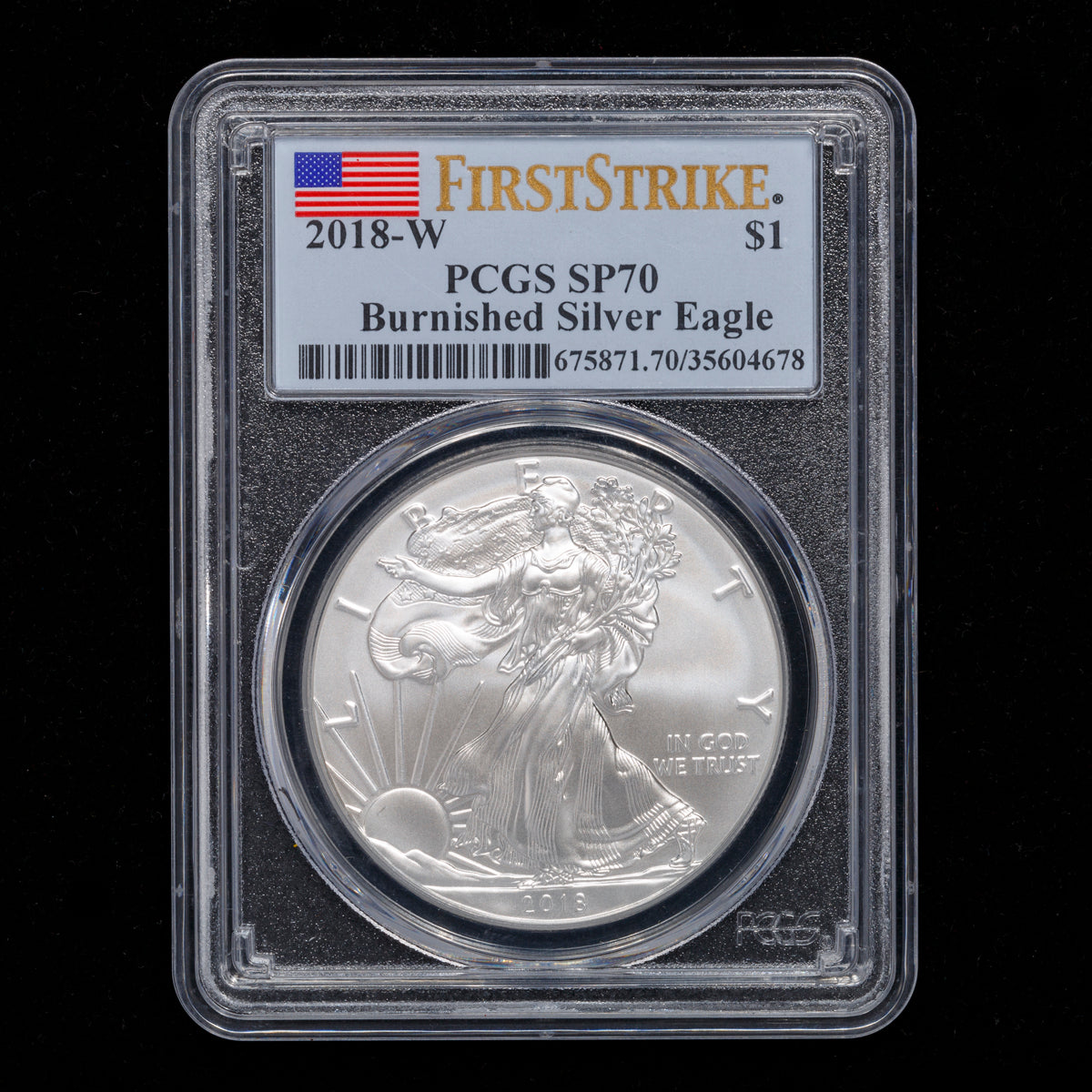 US 1oz .999 Fine Silver $1 Eagle: Burnished 2018 W SP-70