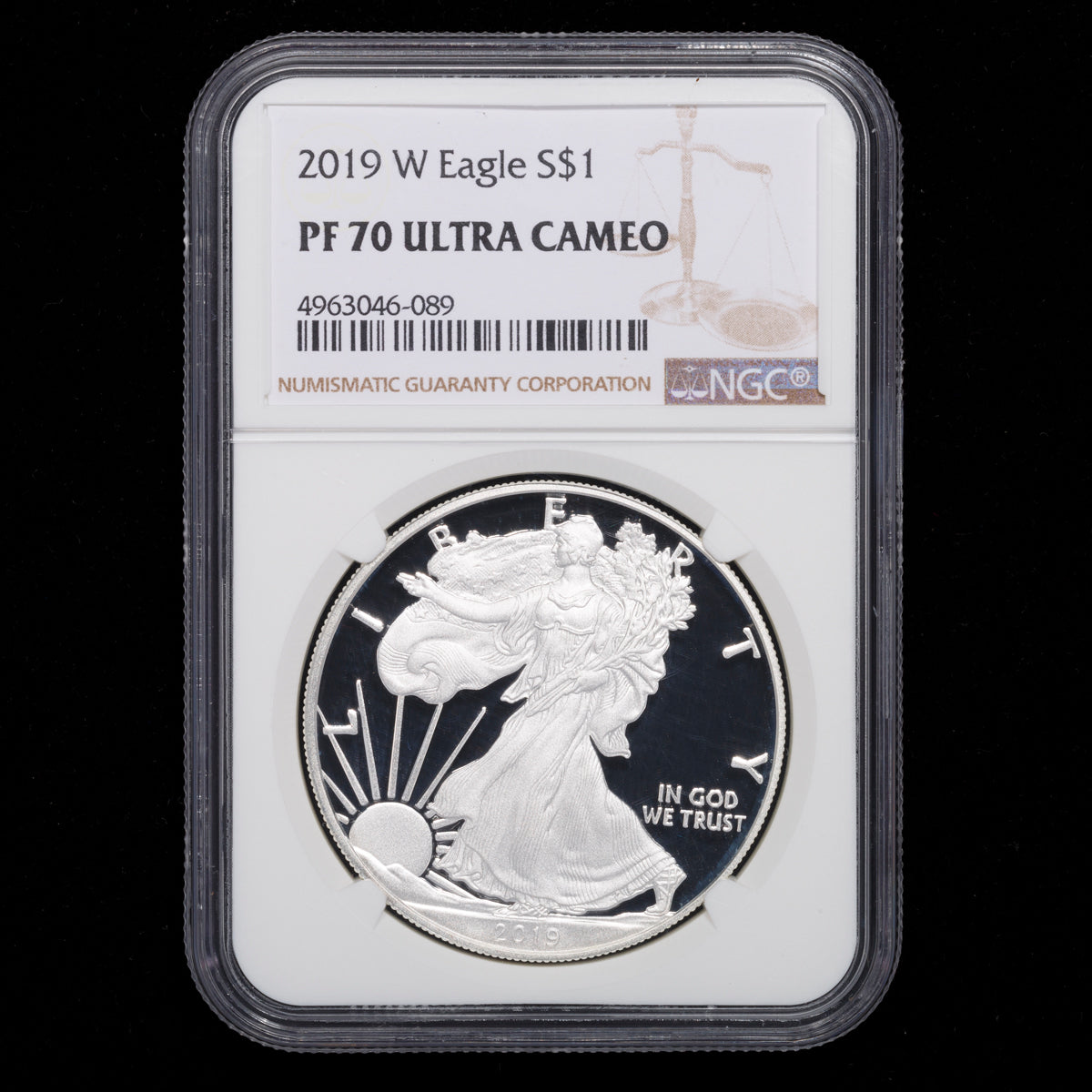 US 1oz .999 Fine Silver $1 Eagle: 2019 W PR-70 Ultra Cameo