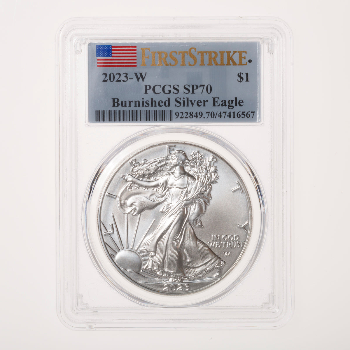 US 1oz .999 Fine Silver $1 Eagle: Burnished 2023 W SP-70