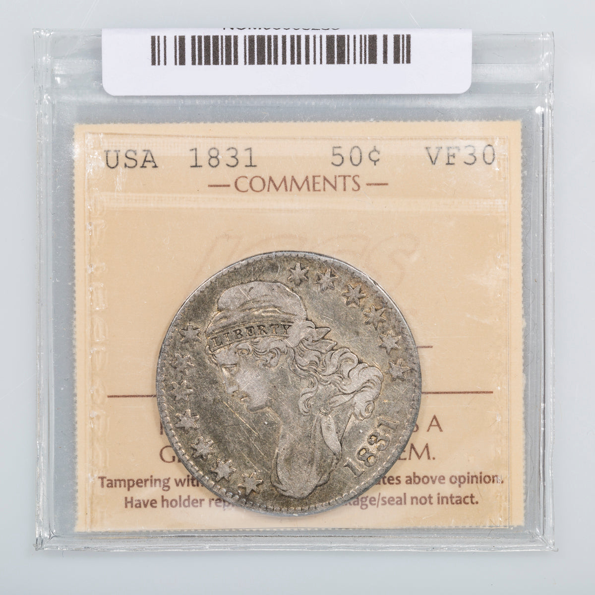 US 50 Cent 1831 Capped Bust Lettered Edge ICCS VF-30