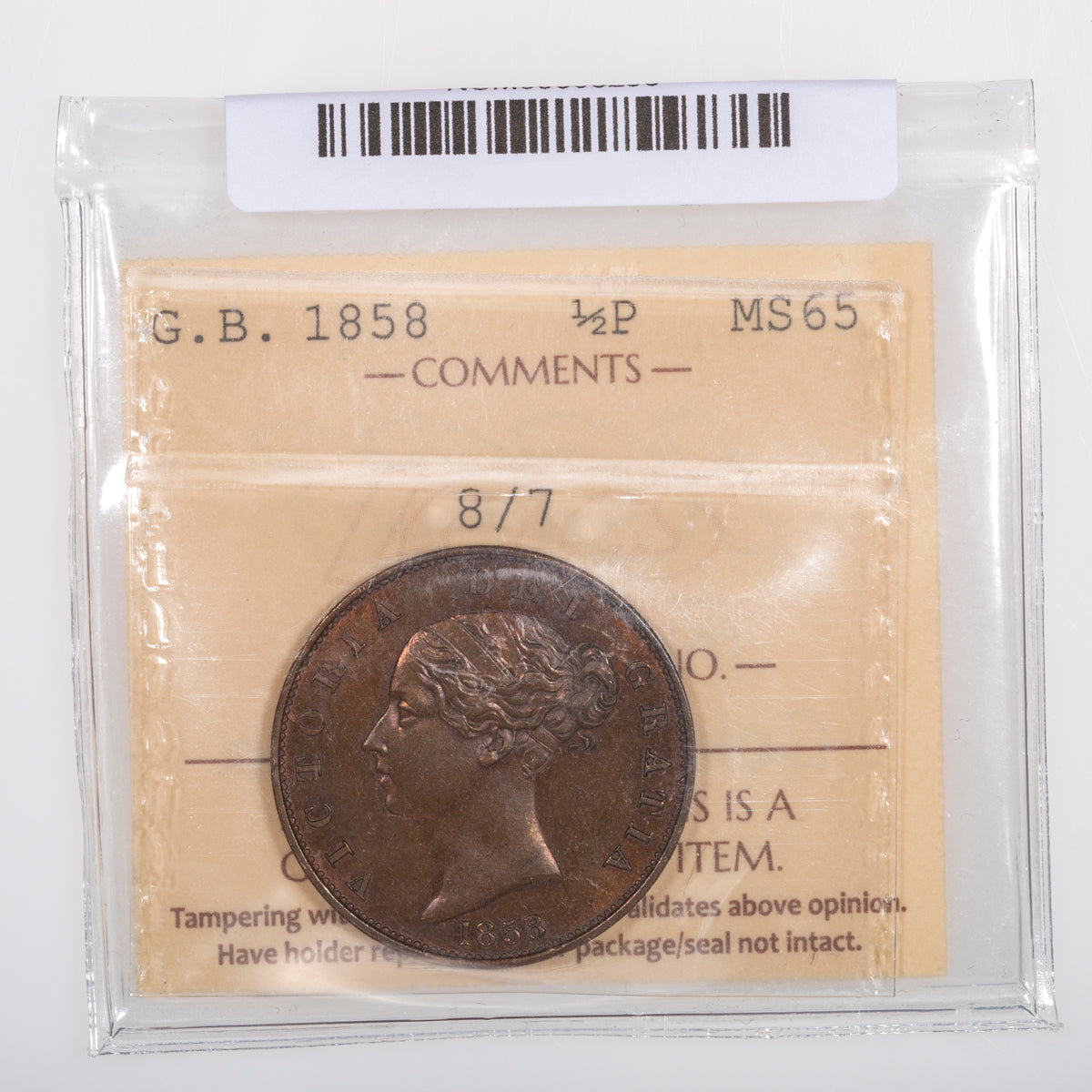 Great Britain 1858 8/7 Victoria Base Half Penny
