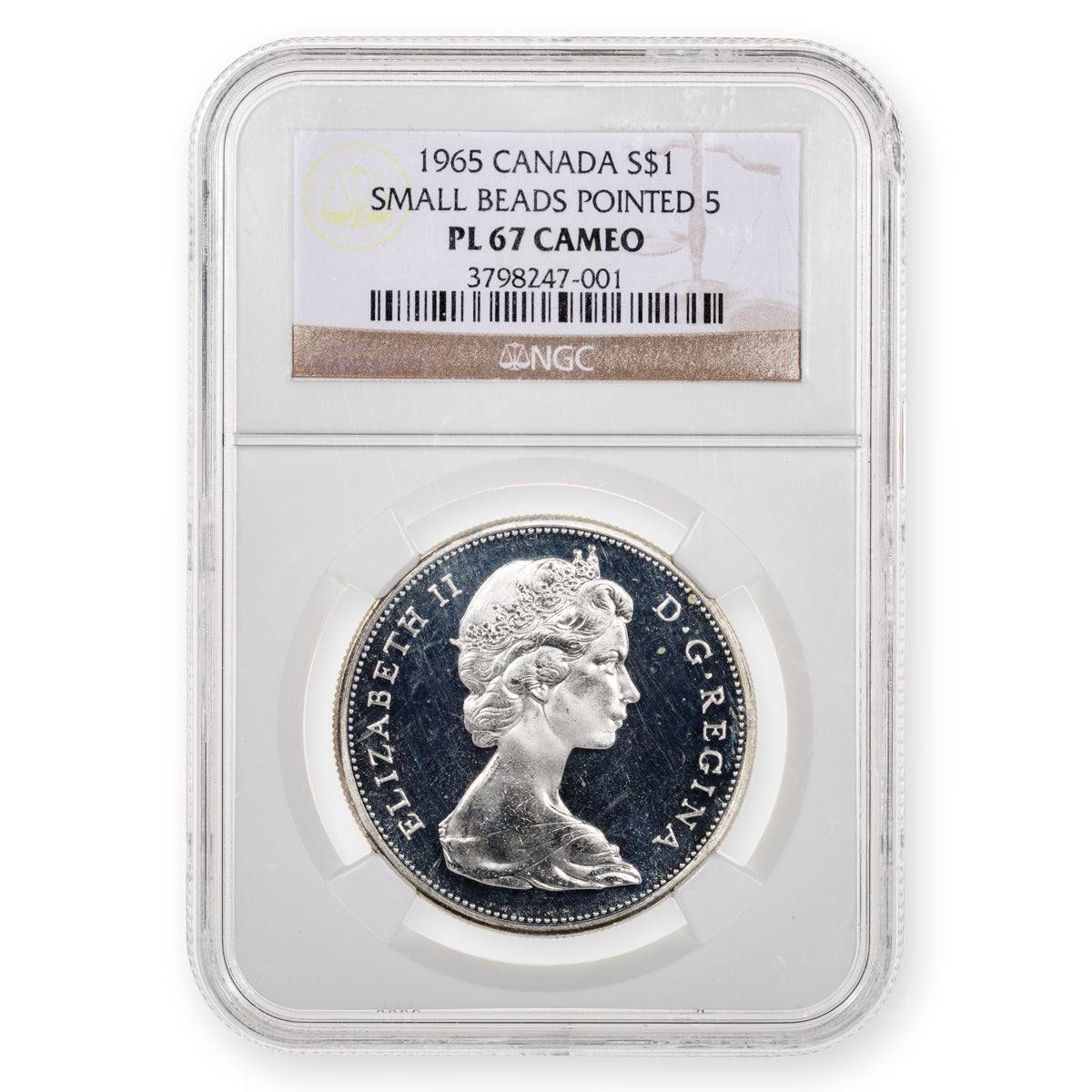 $1 1965 Small Beads Pointed 5, Cameo NGC PL-67