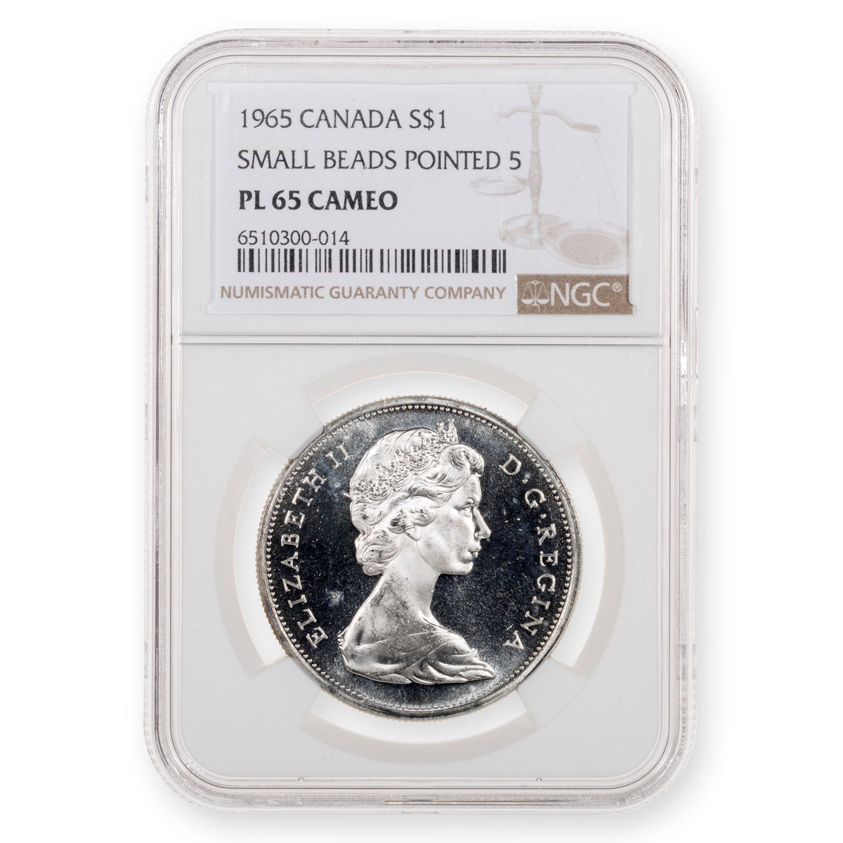 $1 1965 Small Beads Pointed 5, Cameo NGC PL-65