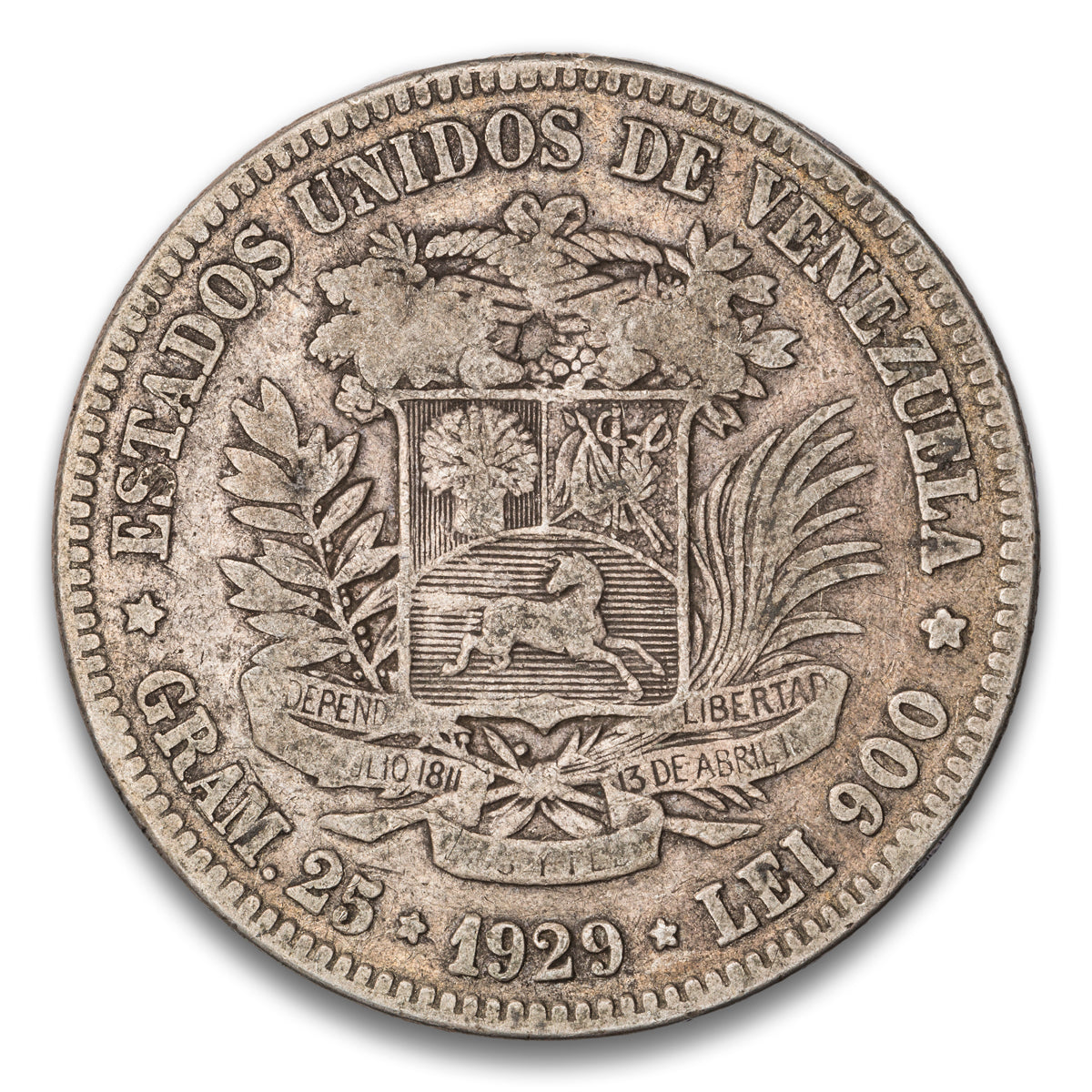 Venezuela Silver 5 Bolivares 1929