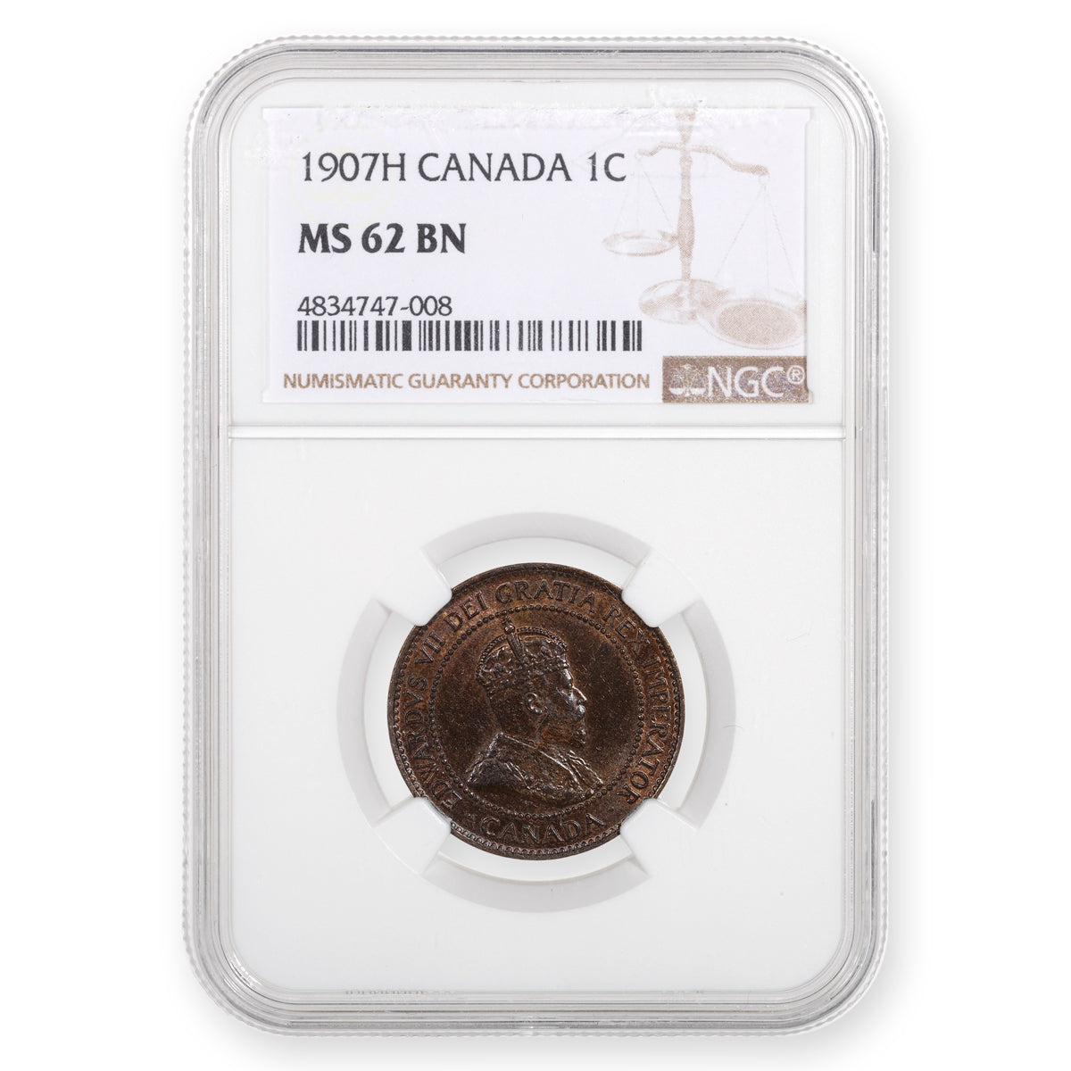 1 Cent 1907H NGC MS-62 BN