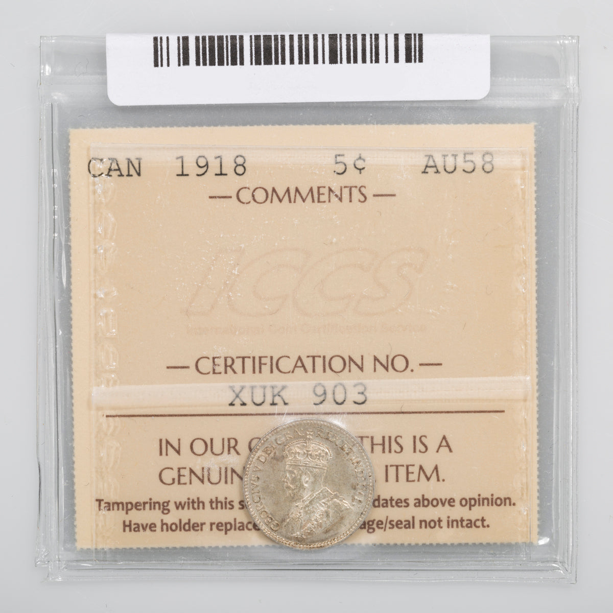 5 Cent 1918 ICCS AU-58