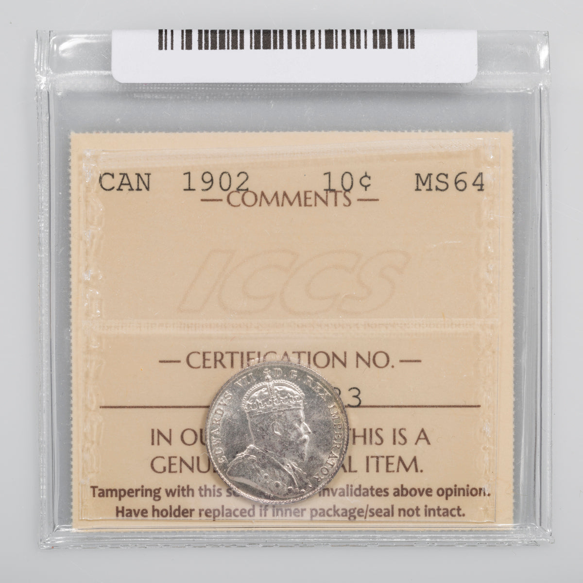 10 Cent 1902 ICCS MS-64