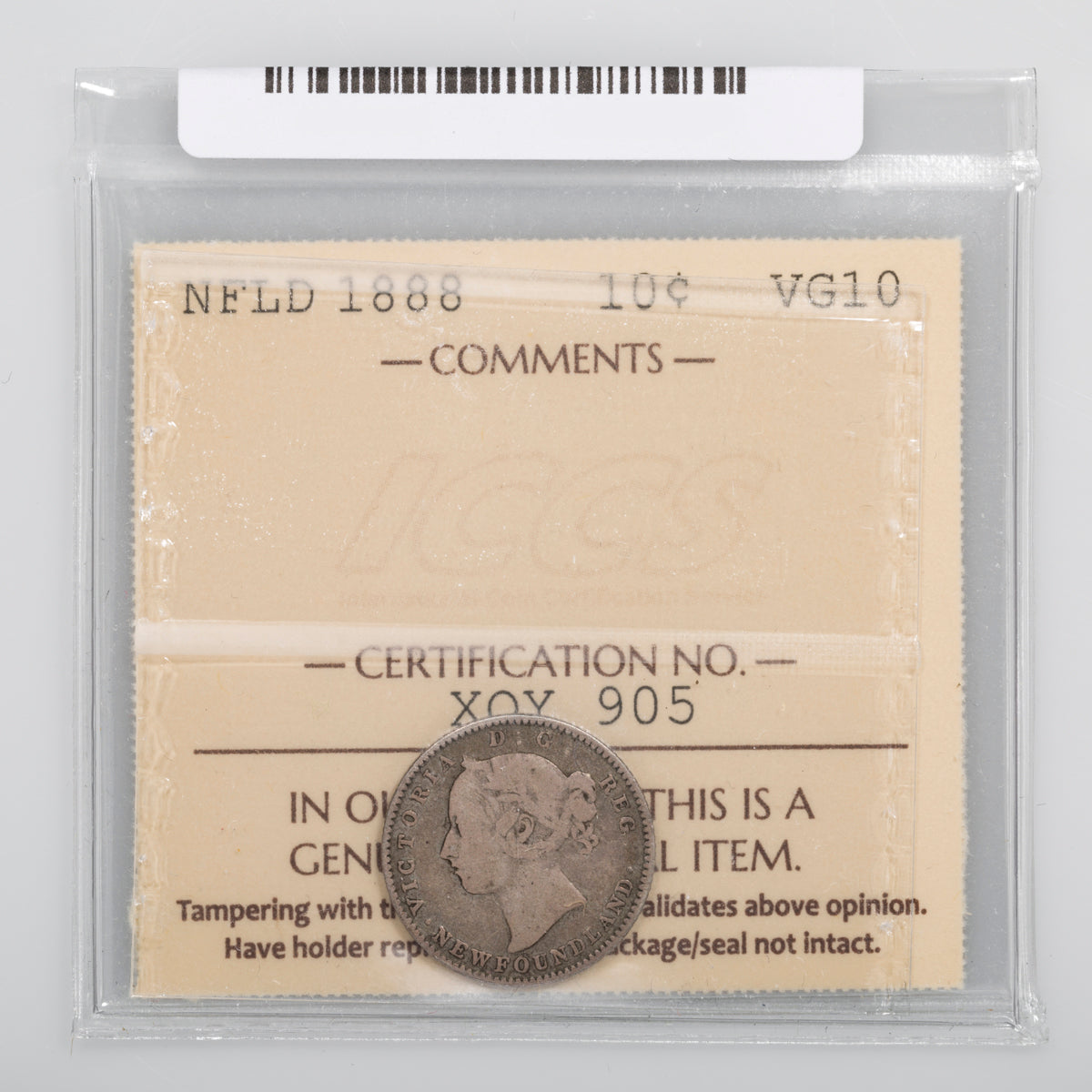 NFLD 10 Cent 1888 ICCS VG-10