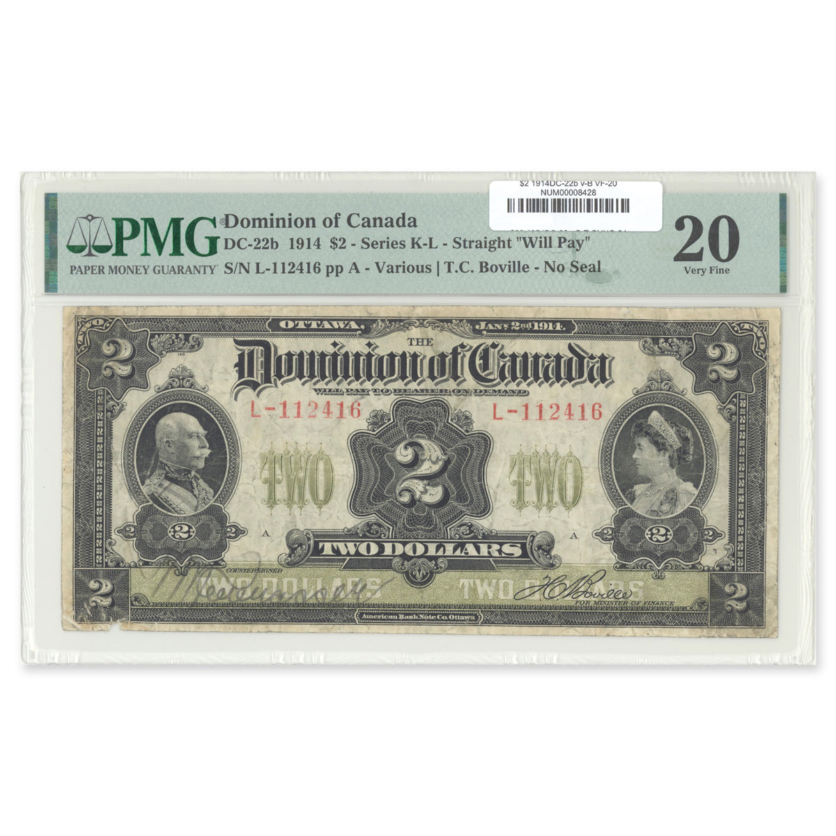 $2 1914 DC-22b various-Boville Prefix L PMG VF-20