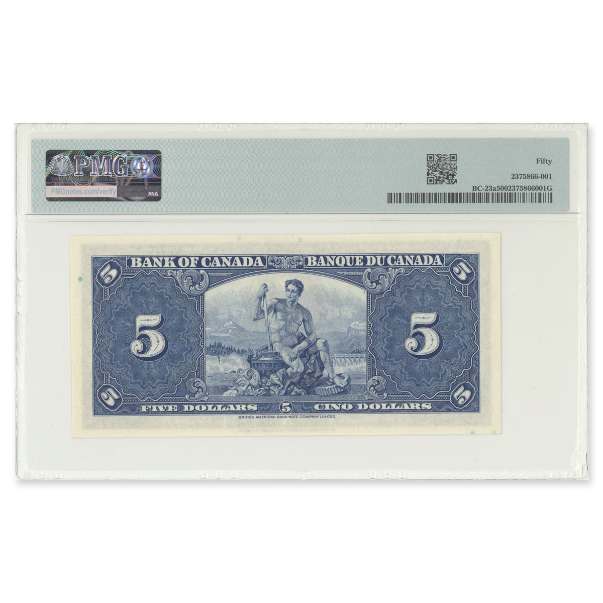 $5 1937 BC-23a Osborne-Towers Prefix A/C PMG AU-50