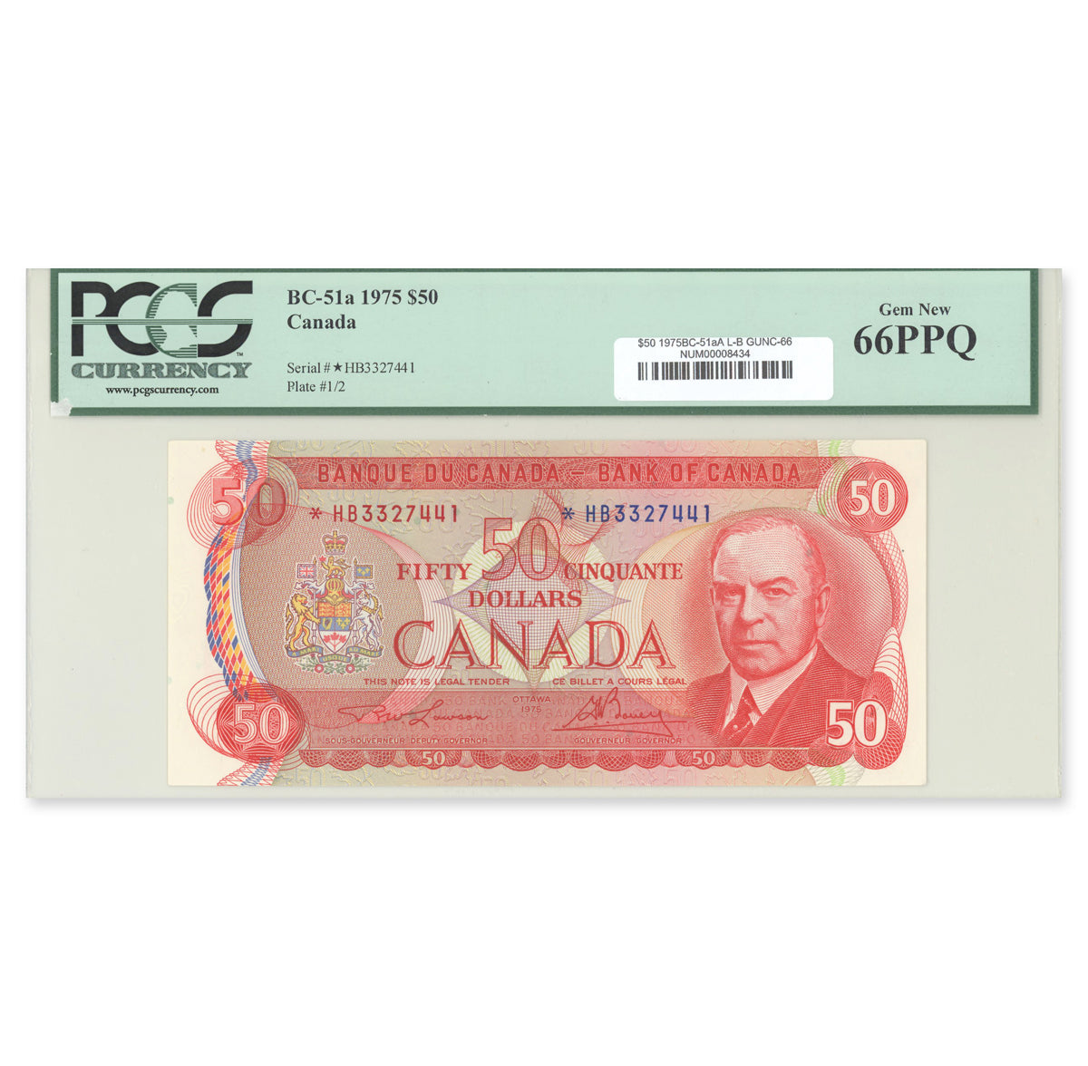 $50 1975 BC-51aA Lawson-Bouey Prefix *HB PCGS GUNC-66 PPQ