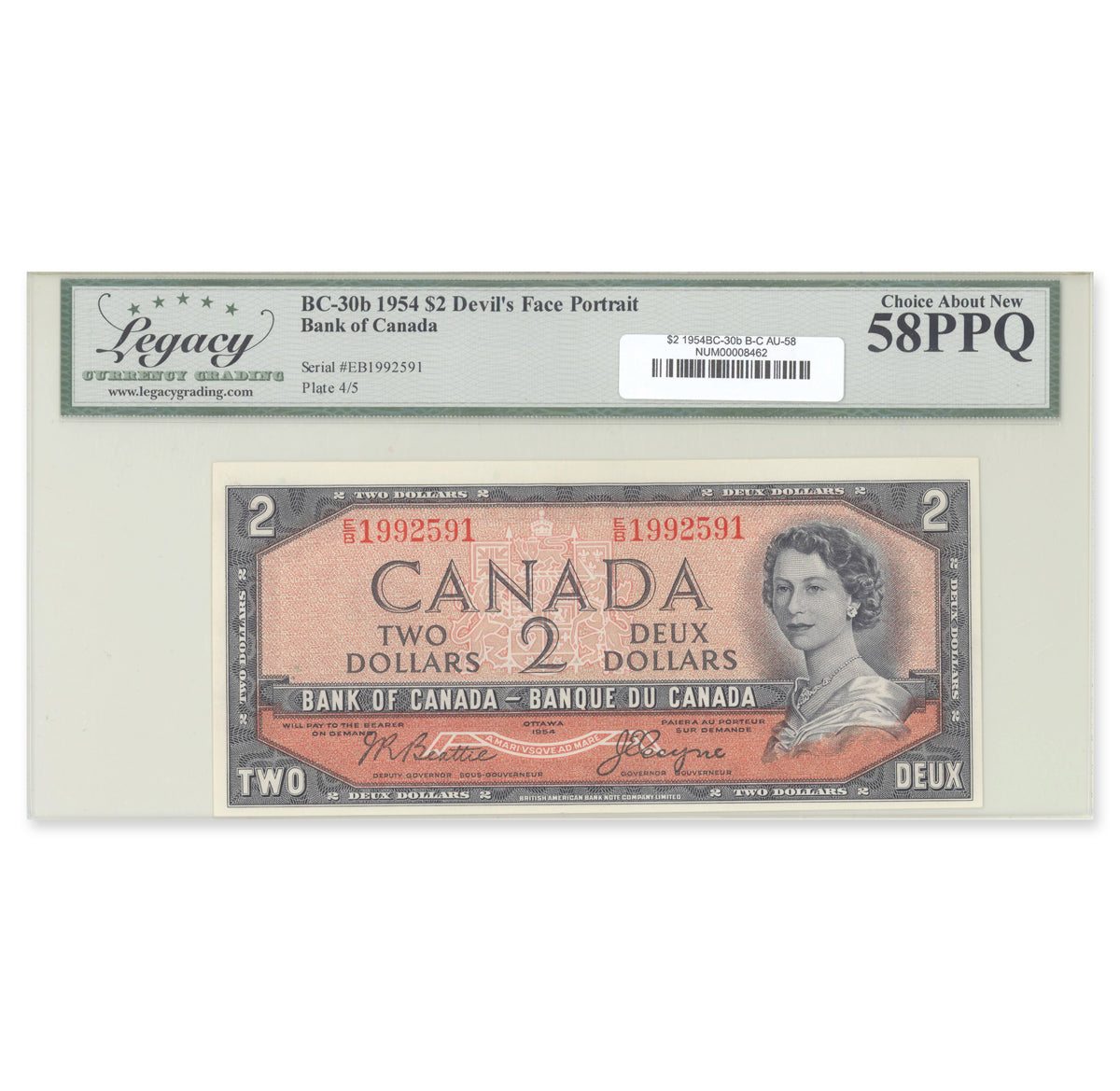 $2 1954 Devil's Face Series BC-30b Beattie-Coyne Prefix E/B Legacy AU-58 PPQ