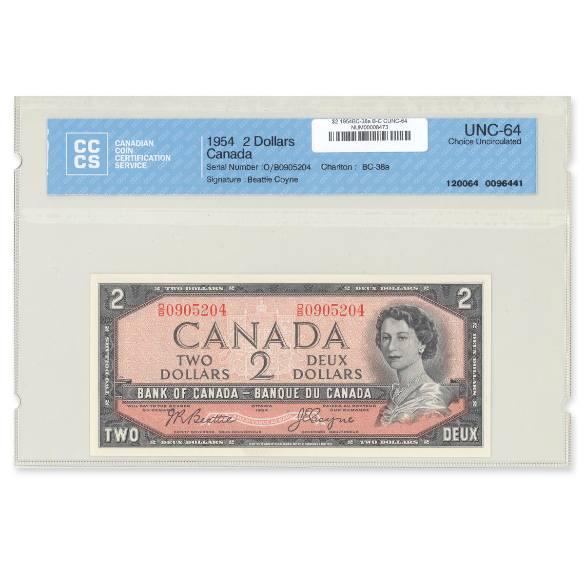 $2 1954 Modified Series BC-38a Beattie-Coyne Prefix O/B CCCS CUNC-64
