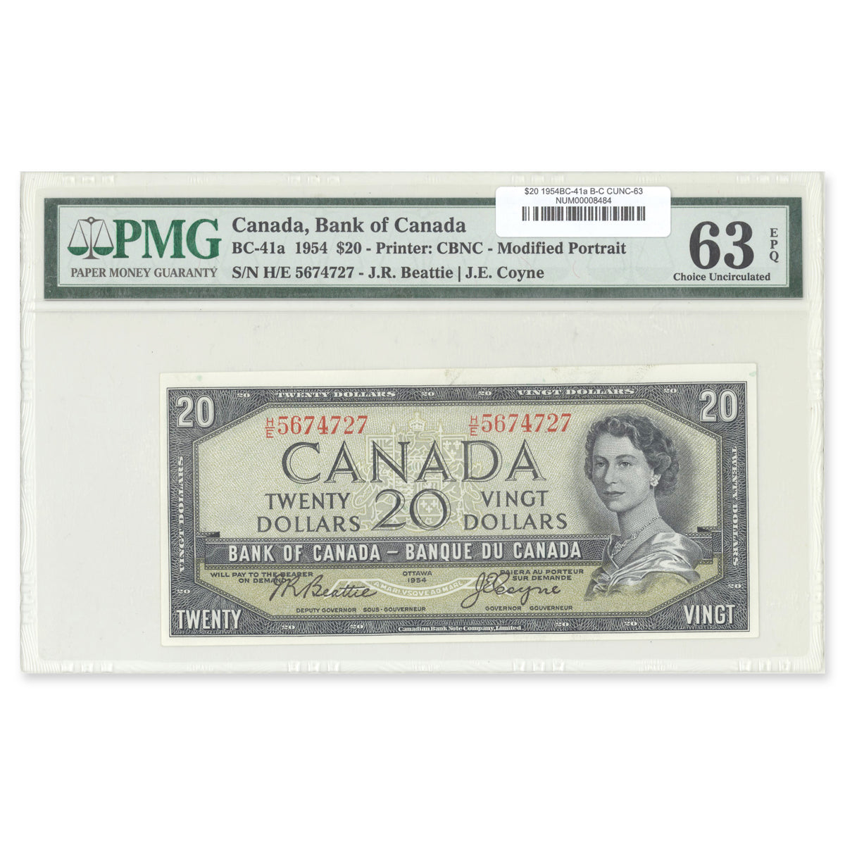 $20 1954 Modified Series BC-41a Beattie-Coyne Prefix H/E PMG CUNC-63 EPQ