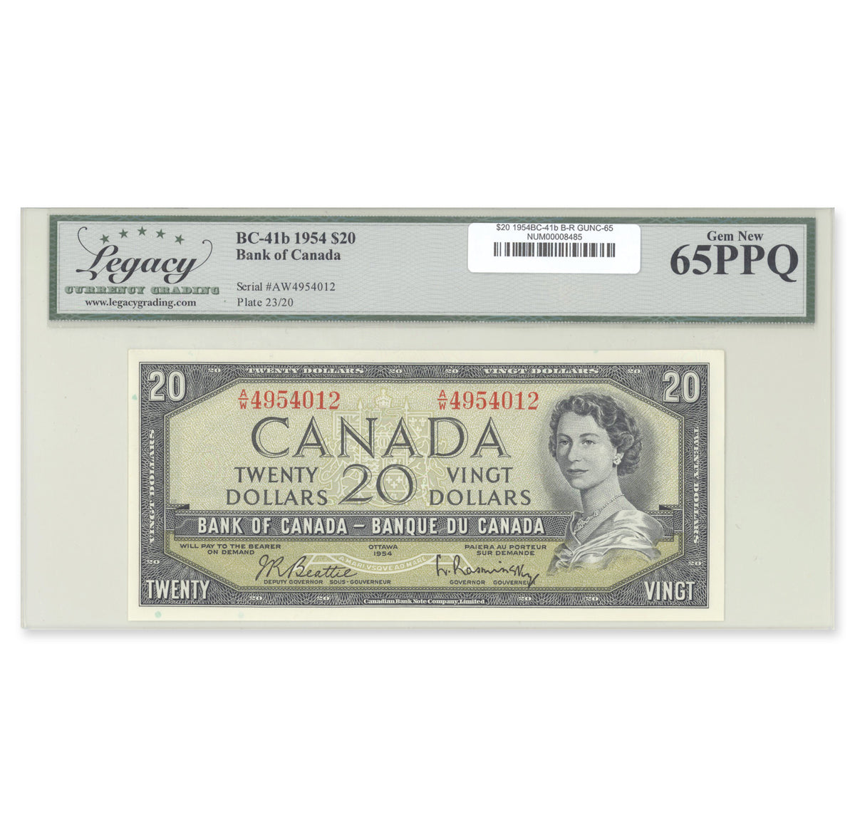 $20 1954 Modified Series BC-41b Beattie-Rasminsky Prefix A/W Legacy GUNC-65 PPQ
