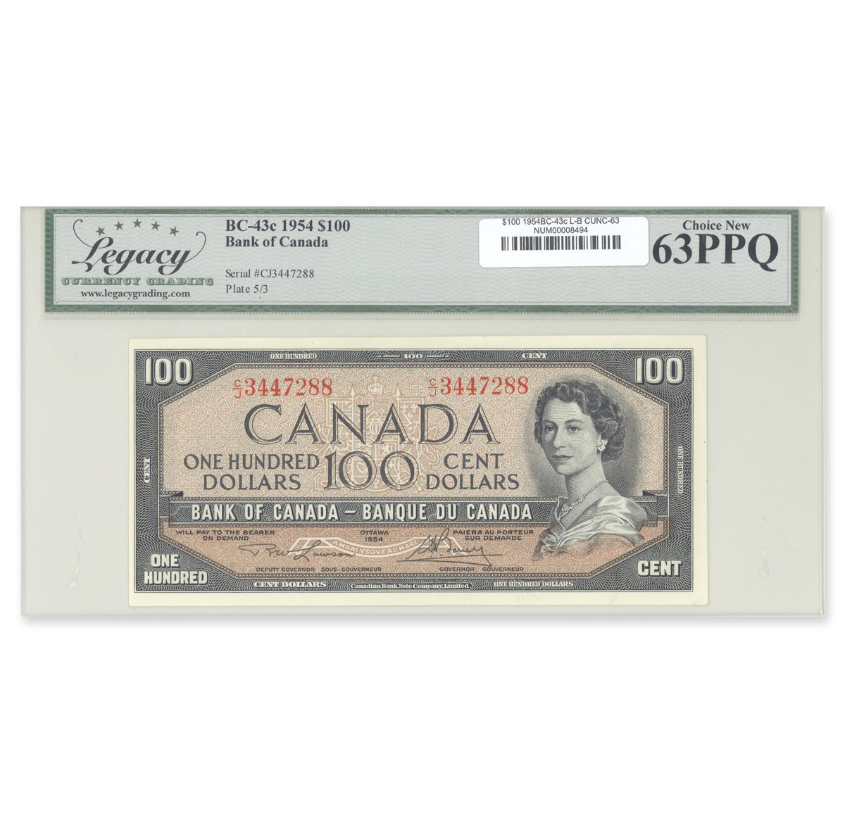 $100 1954 Modified Series BC-43c Lawson-Bouey Prefix C/J Legacy CUNC-63 PPQ