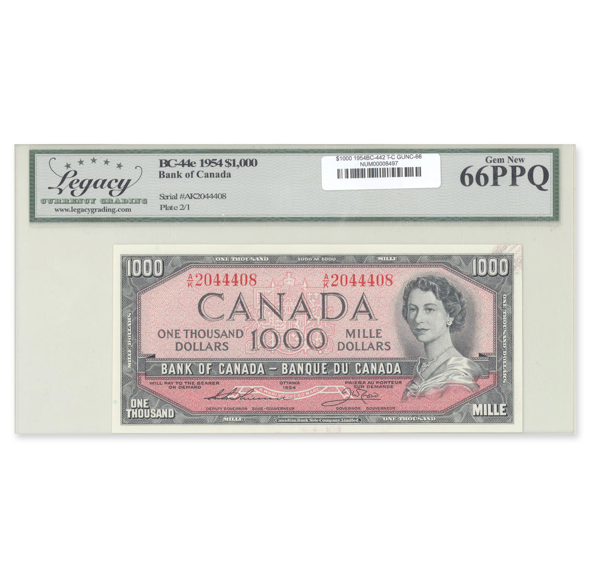 $1000 1954 Modified Series BC-442 Thiessen-Crow Prefix A/K Legacy GUNC-66 PPQ