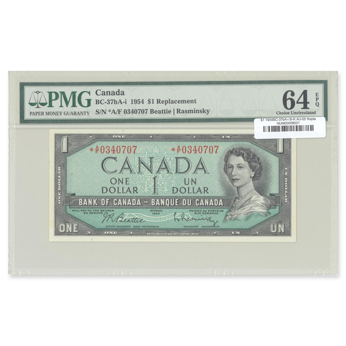$1 1954 Modified Series BC-37bA-i Replacement Beattie-Rasminsky Prefix *A/M Legacy AU-55 PPQ