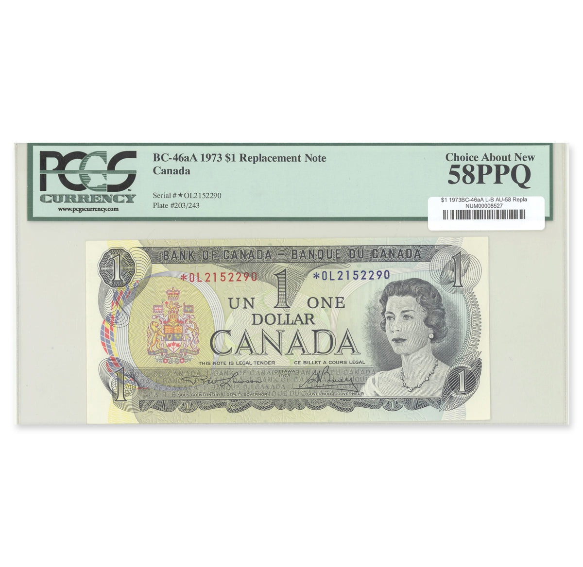 $1 1973 BC-46aA Replacement Lawson-Bouey Prefix *OL PCGS AU-58 PPQ