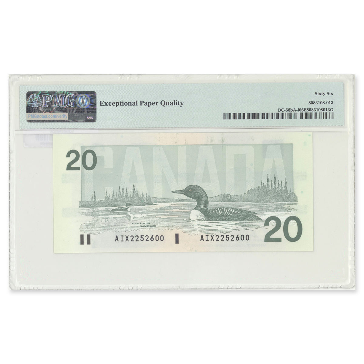 $20 1991 BC-58bA-i Replacement Bonin-Thiessen Prefix AIX PMG GUNC-66 EPQ