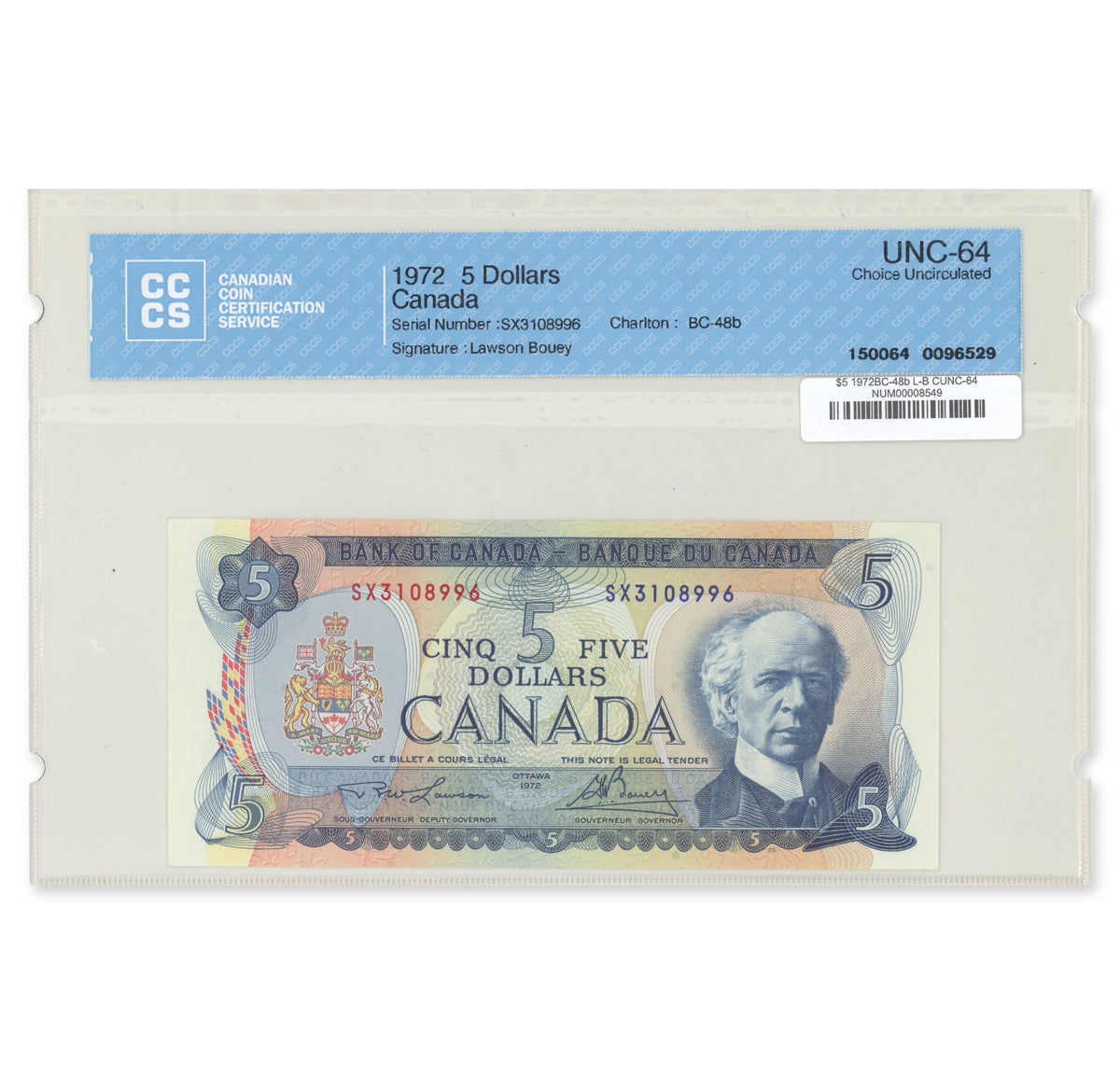 $5 1972 BC-48b Lawson-Bouey Prefix SX CCCS CUNC-64