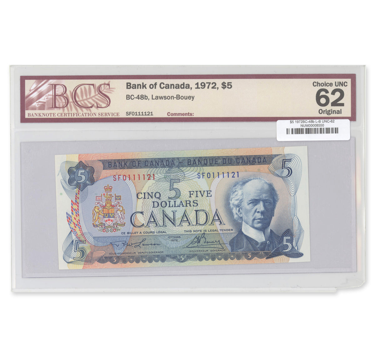 $5 1972 BC-48b Lawson-Bouey Prefix SF BCS UNC-62 Original